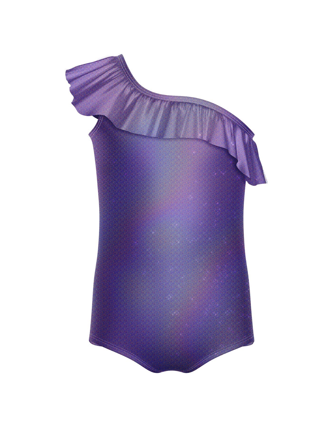 Solid Hologram One Shoulder Leotard with Ruffle