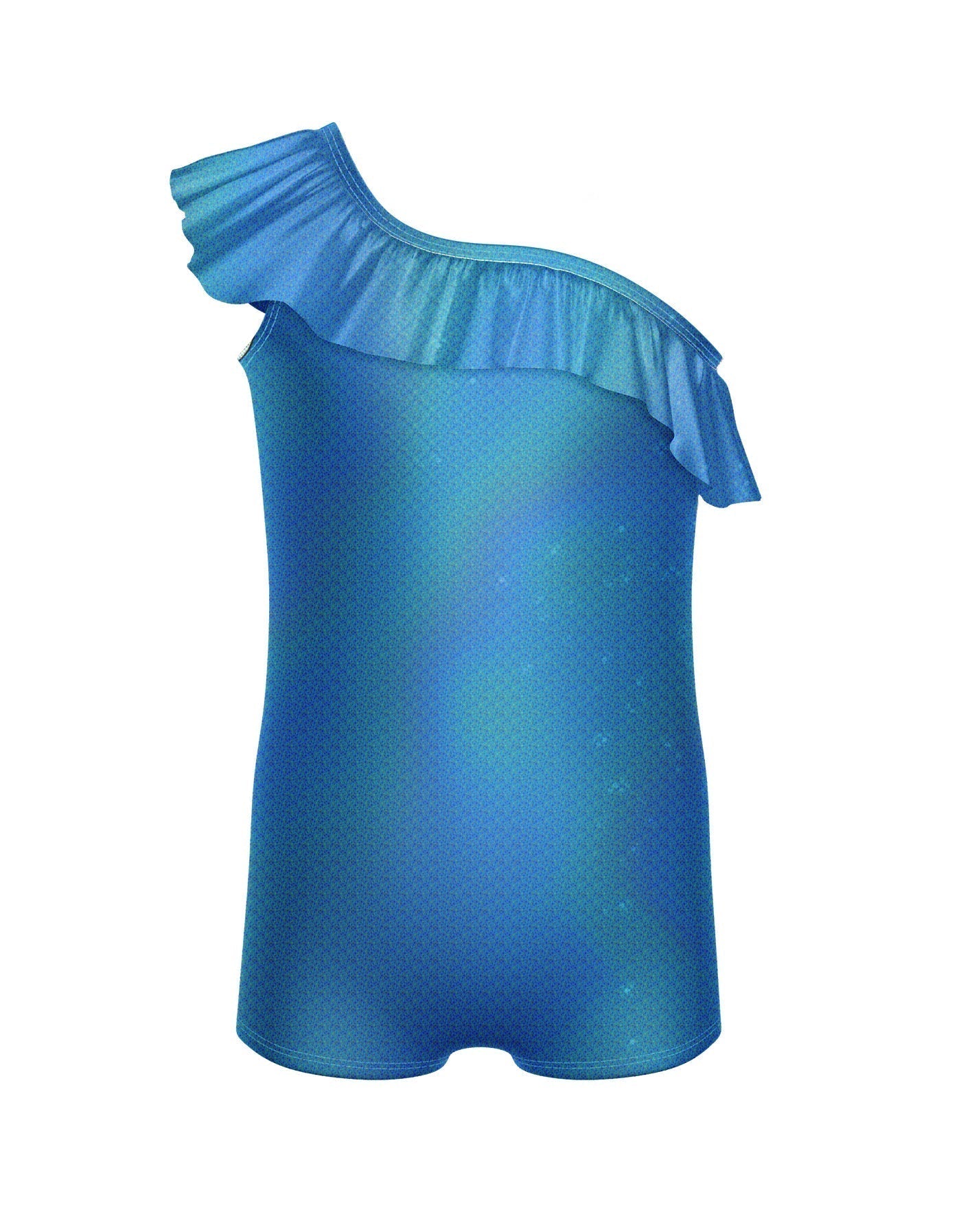 Solid Hologram One Shoulder Biketard with Ruffle