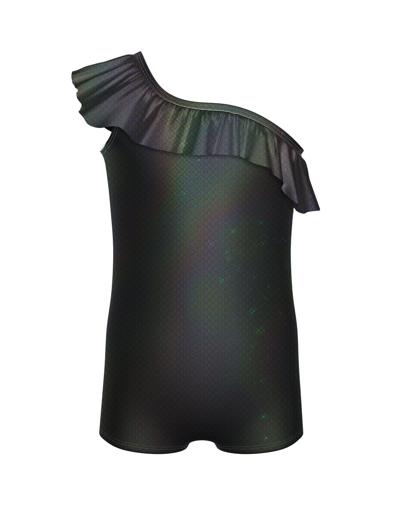 Solid Hologram One Shoulder Biketard with Ruffle