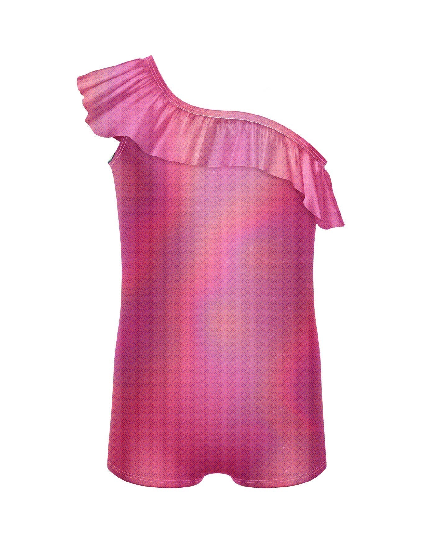 Solid Hologram One Shoulder Biketard with Ruffle