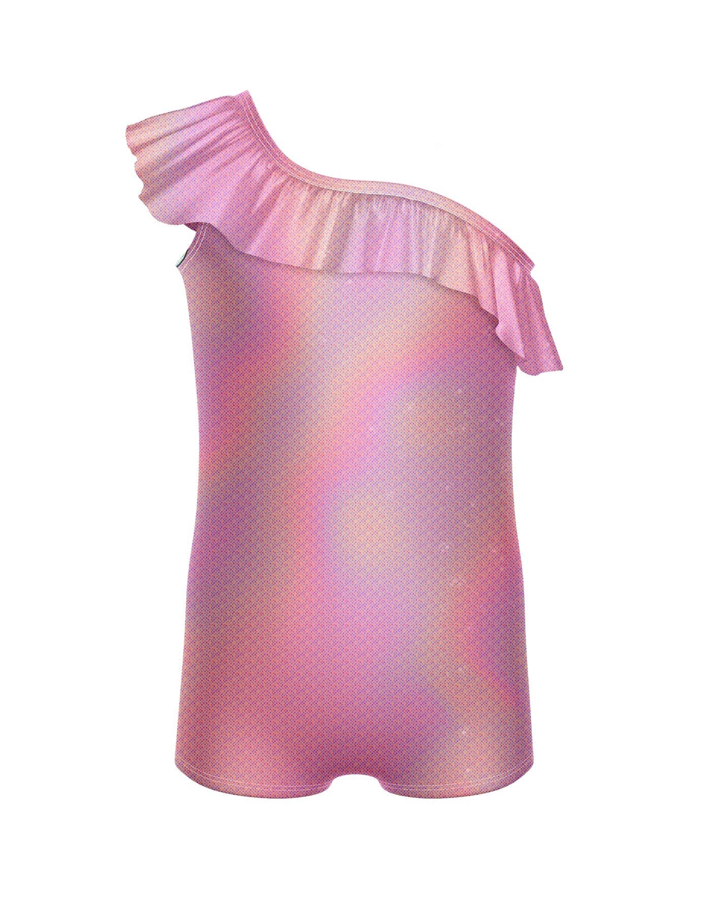 Solid Hologram One Shoulder Biketard with Ruffle