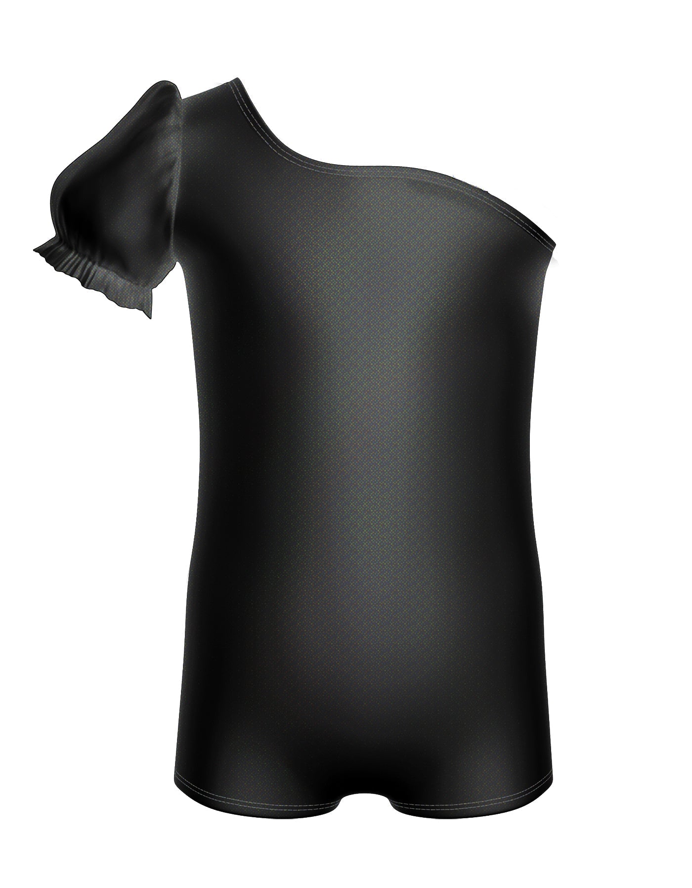 Solid Hologram One Shoulder Puff Sleeve Biketard