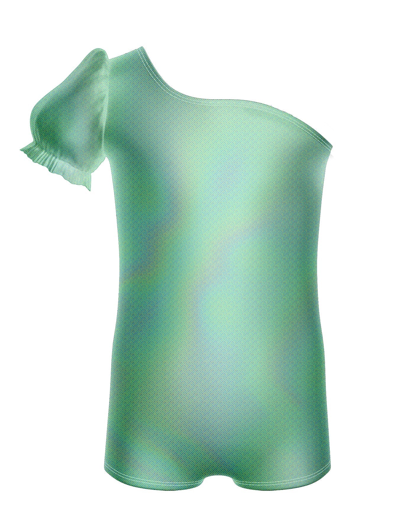Solid Hologram One Shoulder Puff Sleeve Biketard
