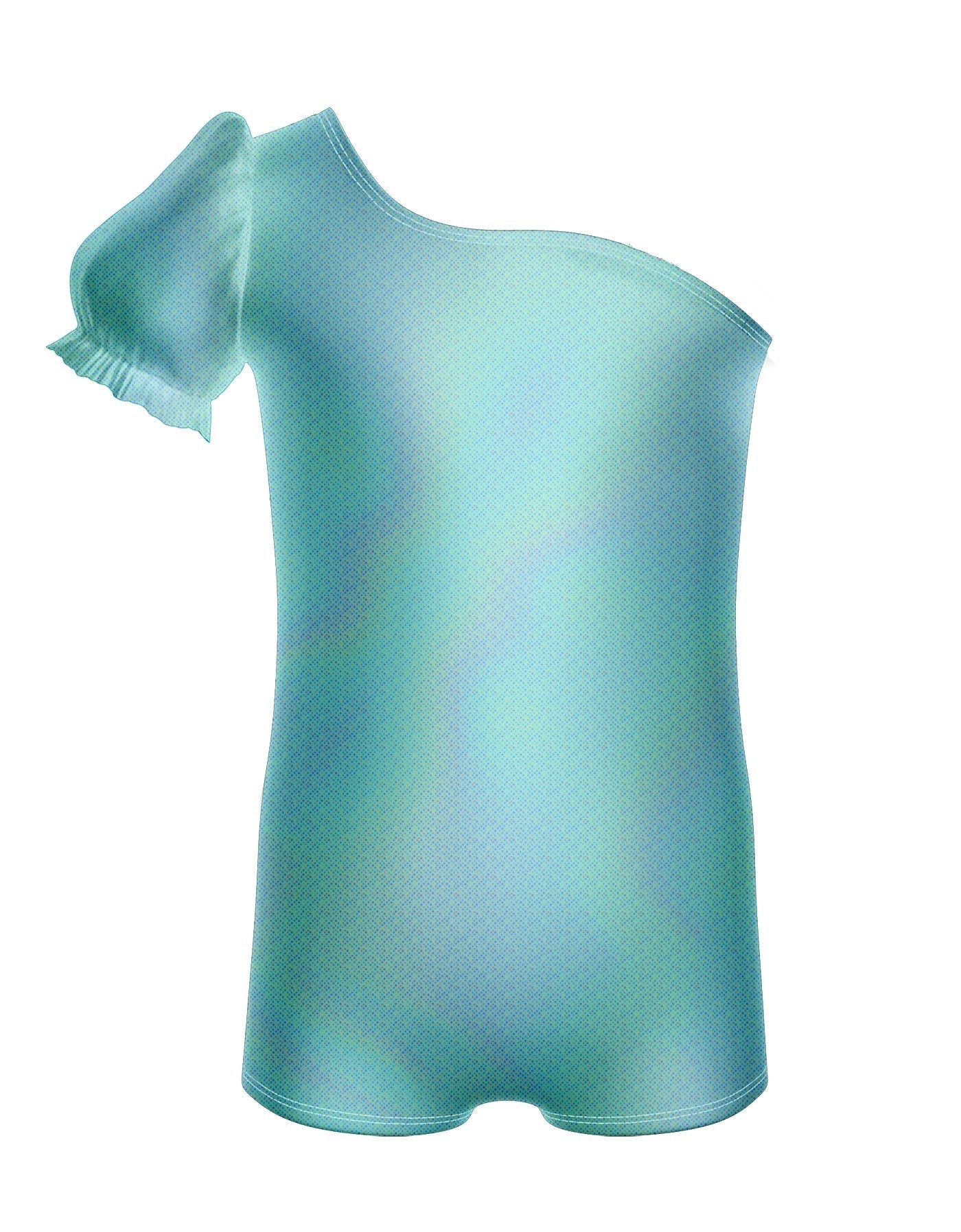 Solid Hologram One Shoulder Puff Sleeve Biketard