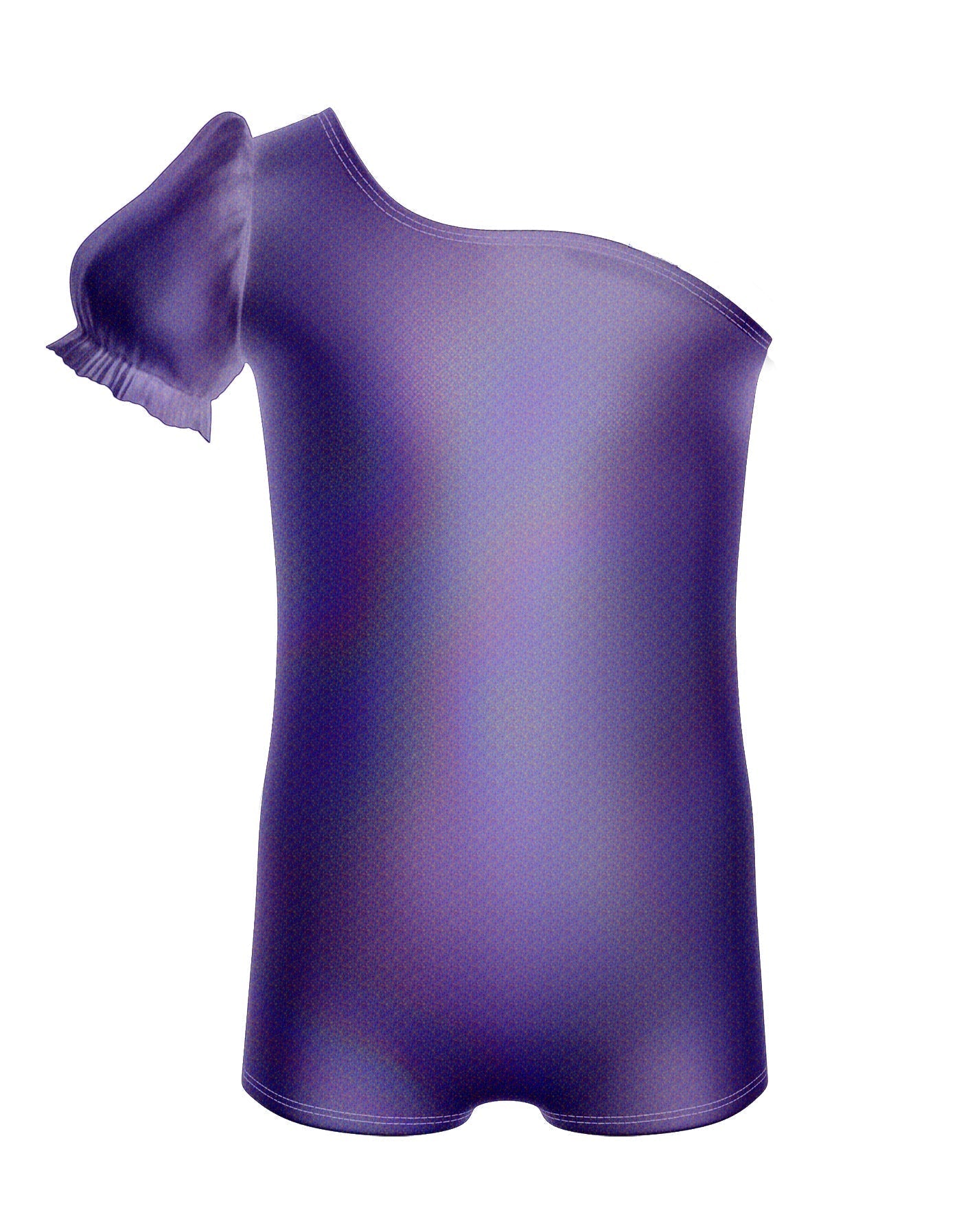 Solid Hologram One Shoulder Puff Sleeve Biketard