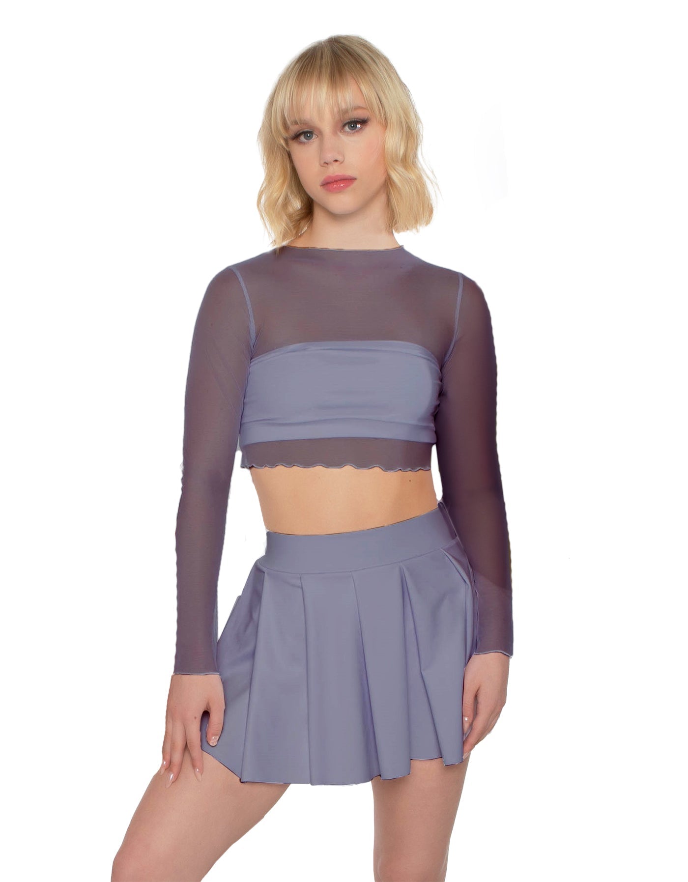 Solid Lycra Pleated Skirt with Panty