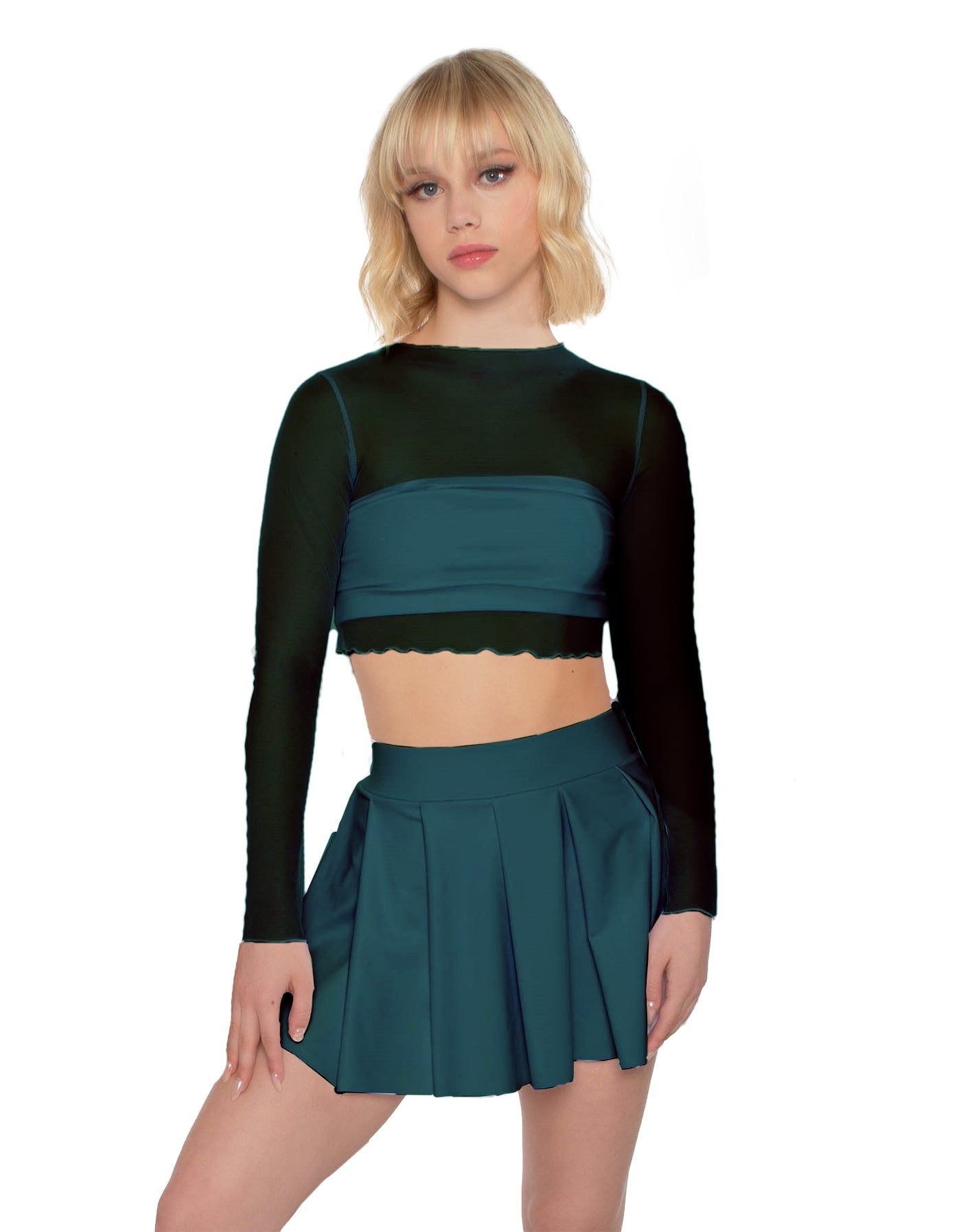 Solid Lycra Pleated Skirt with Panty