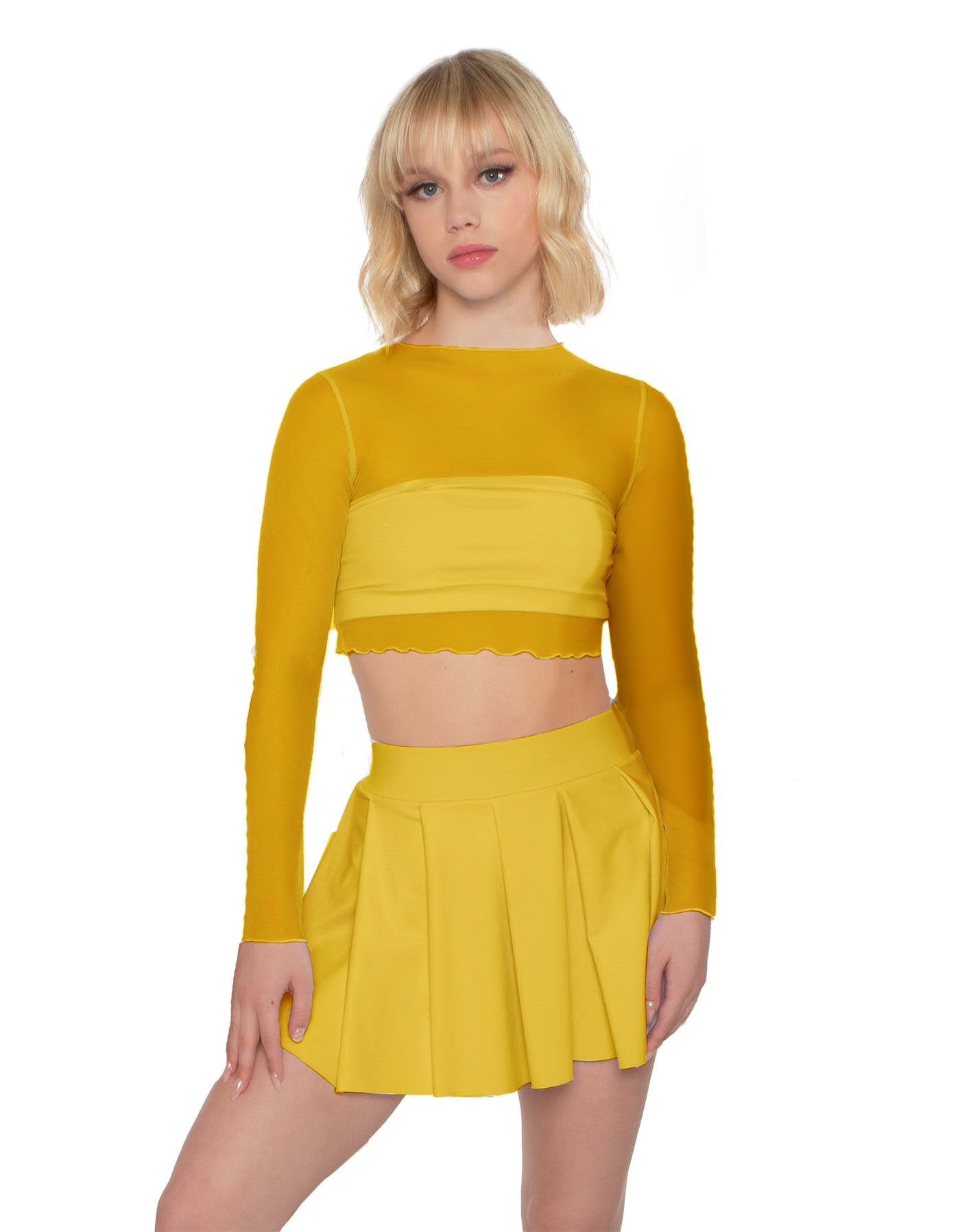 Solid Lycra Pleated Skirt with Panty