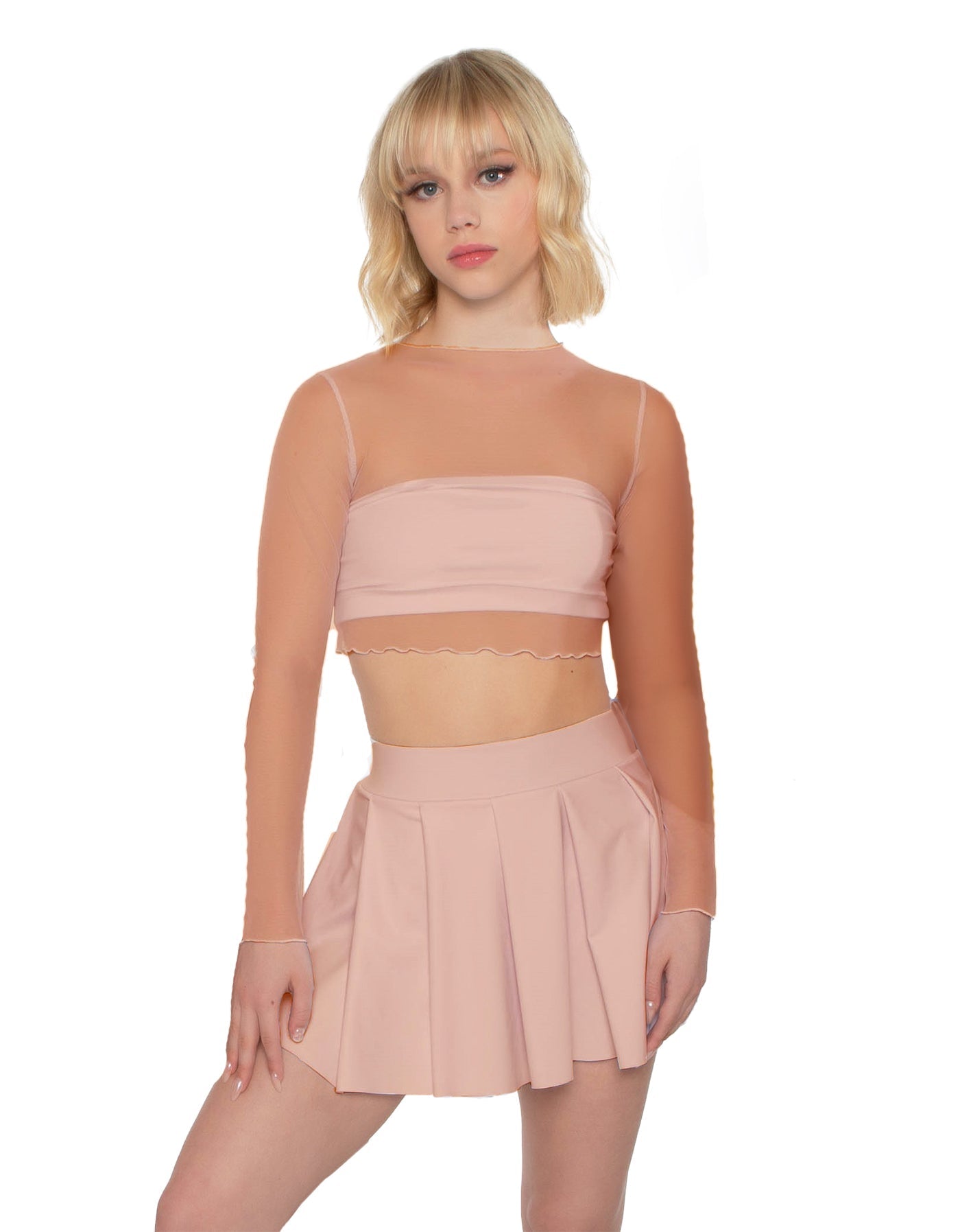 Solid Lycra Pleated Skirt with Panty