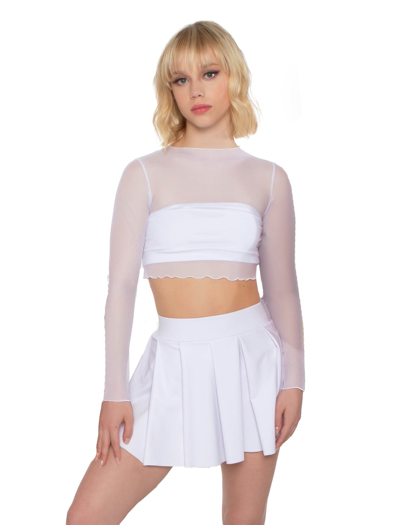 Solid Lycra Pleated Skirt with Panty