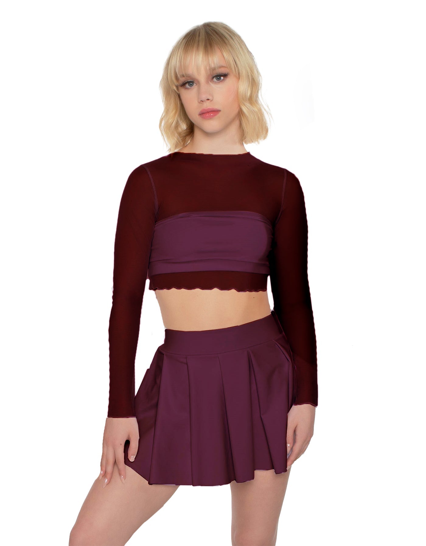 Solid Lycra Pleated Skirt with Panty