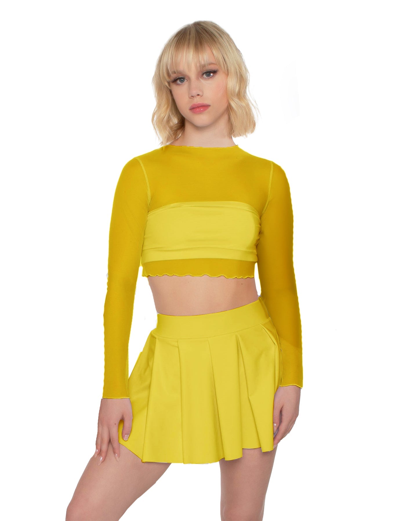 Solid Lycra Pleated Skirt with Panty