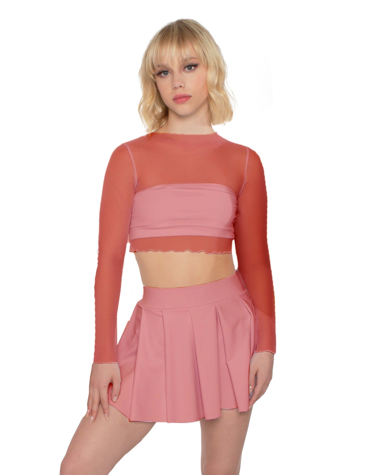 Solid Lycra Pleated Skirt with Panty