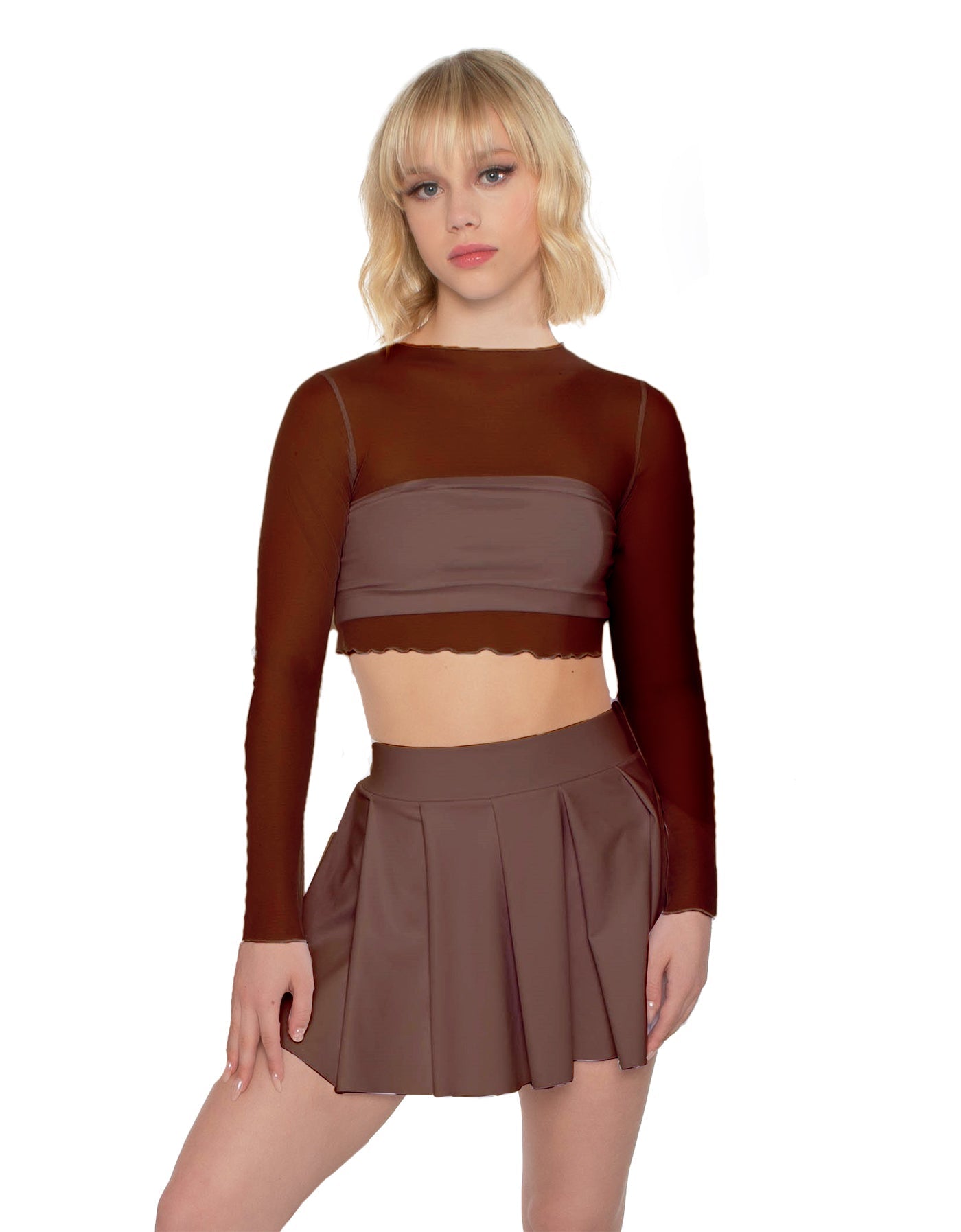 Solid Lycra Pleated Skirt with Panty
