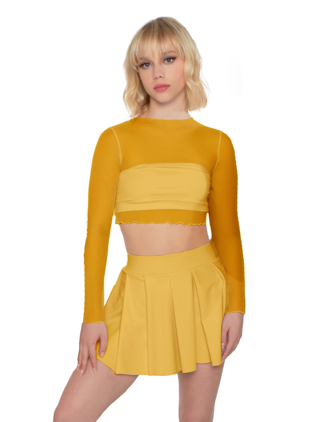 Solid Lycra Pleated Skirt with Panty