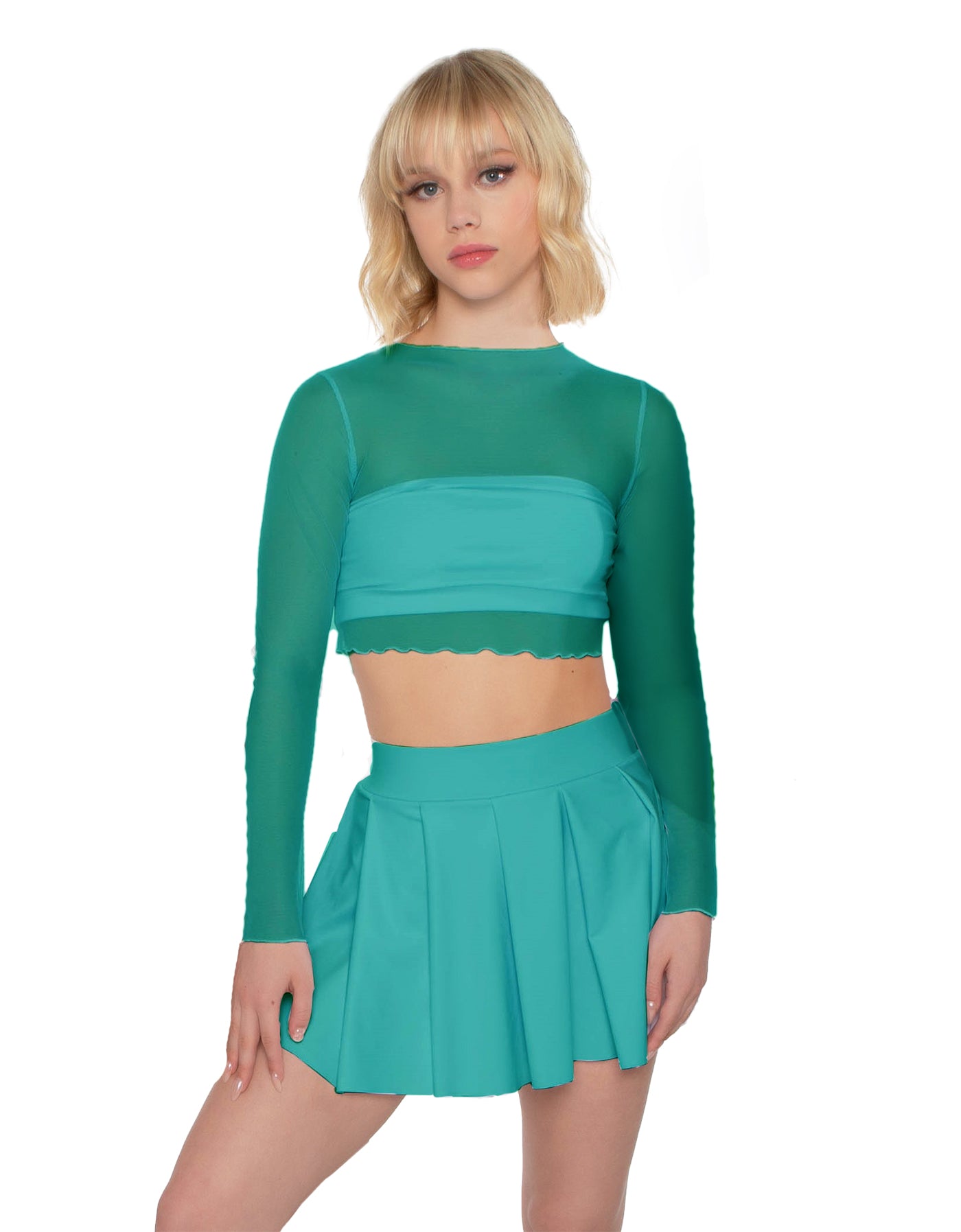 Solid Lycra Pleated Skirt with Panty