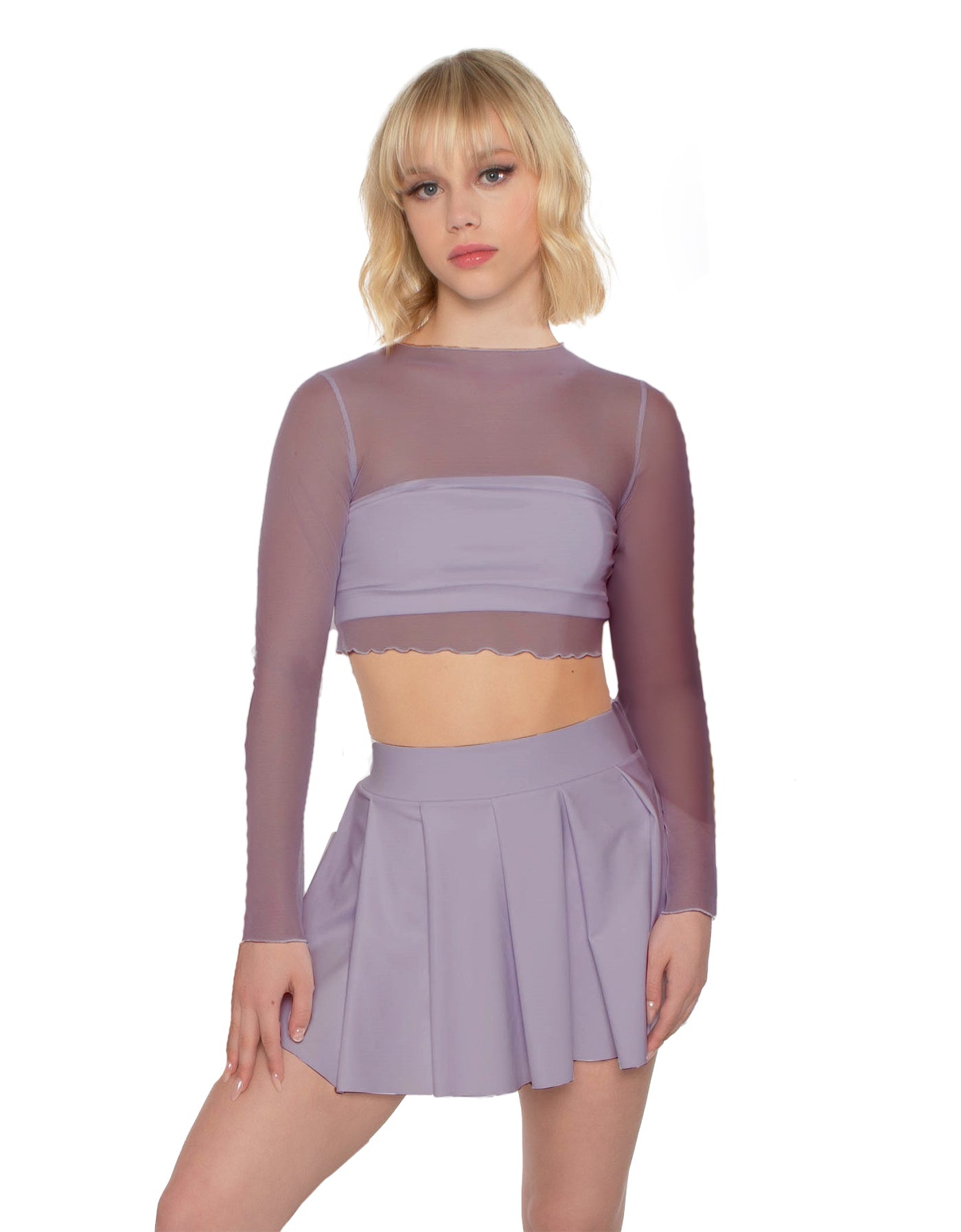 Solid Lycra Pleated Skirt with Panty