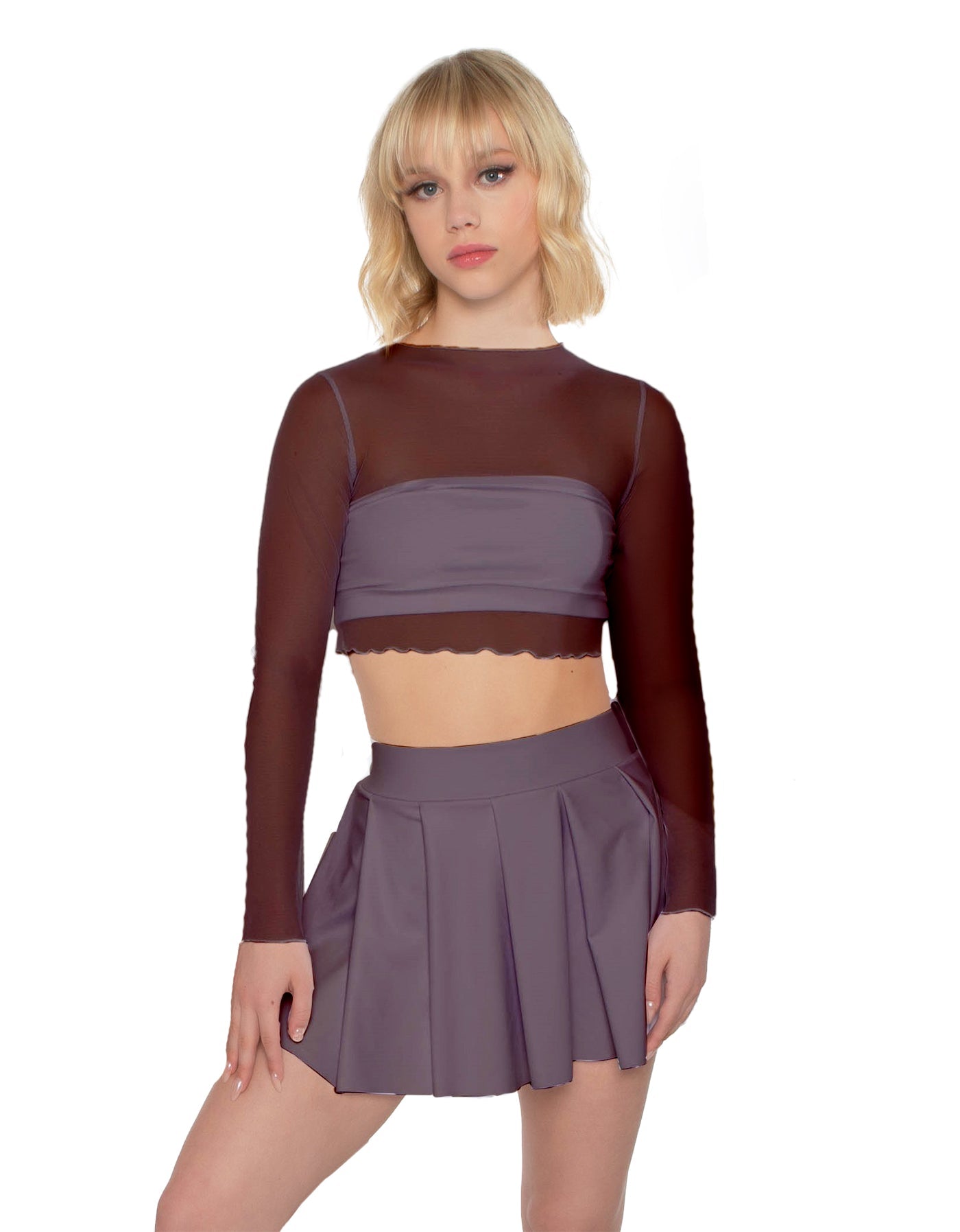 Solid Lycra Pleated Skirt with Panty