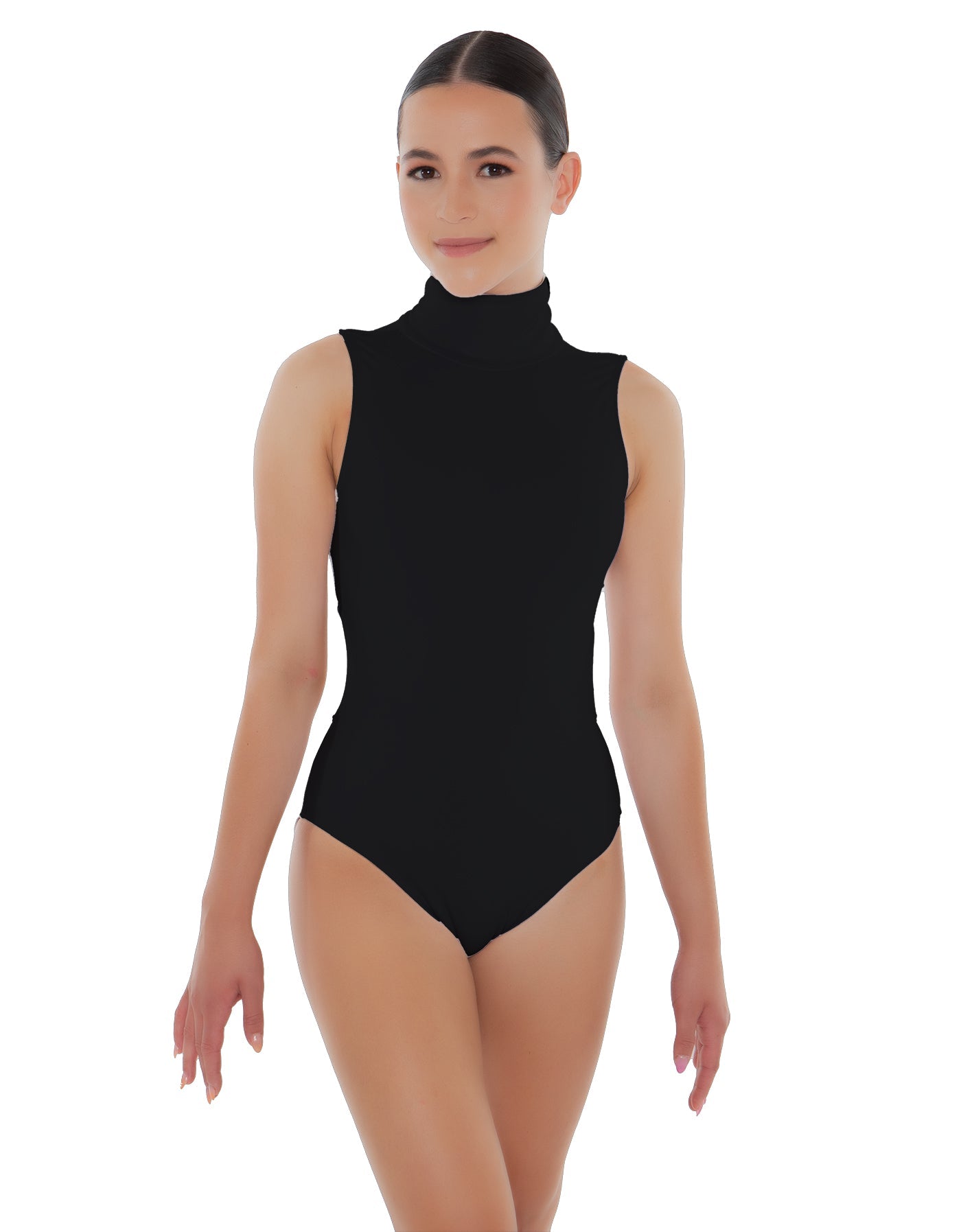 Solid Lycra Keyhole Open Back Leotard - Tall Collar