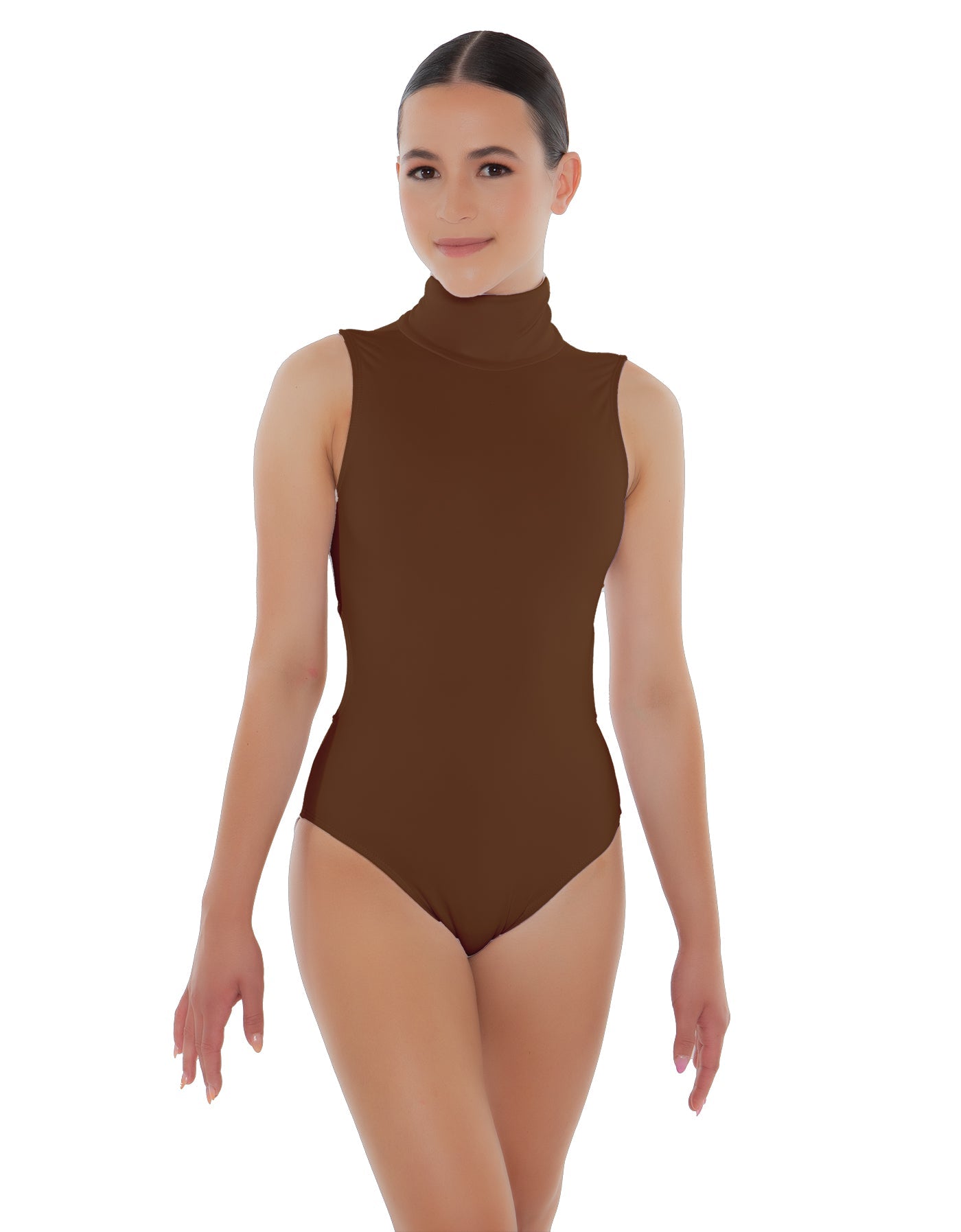 Solid Lycra Keyhole Open Back Leotard - Tall Collar