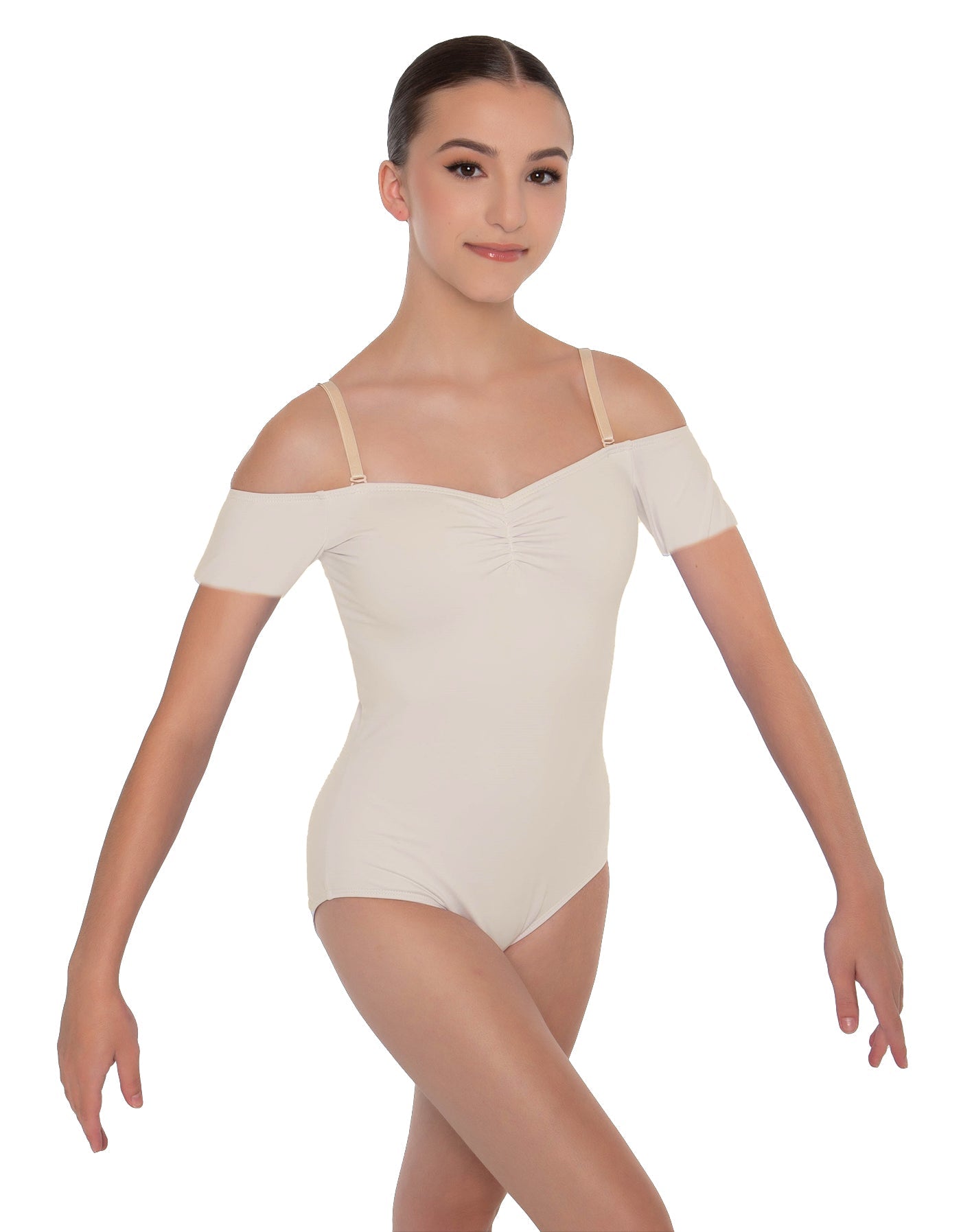 Solid Lycra Off The Shoulder Cap Sleeve Leotard