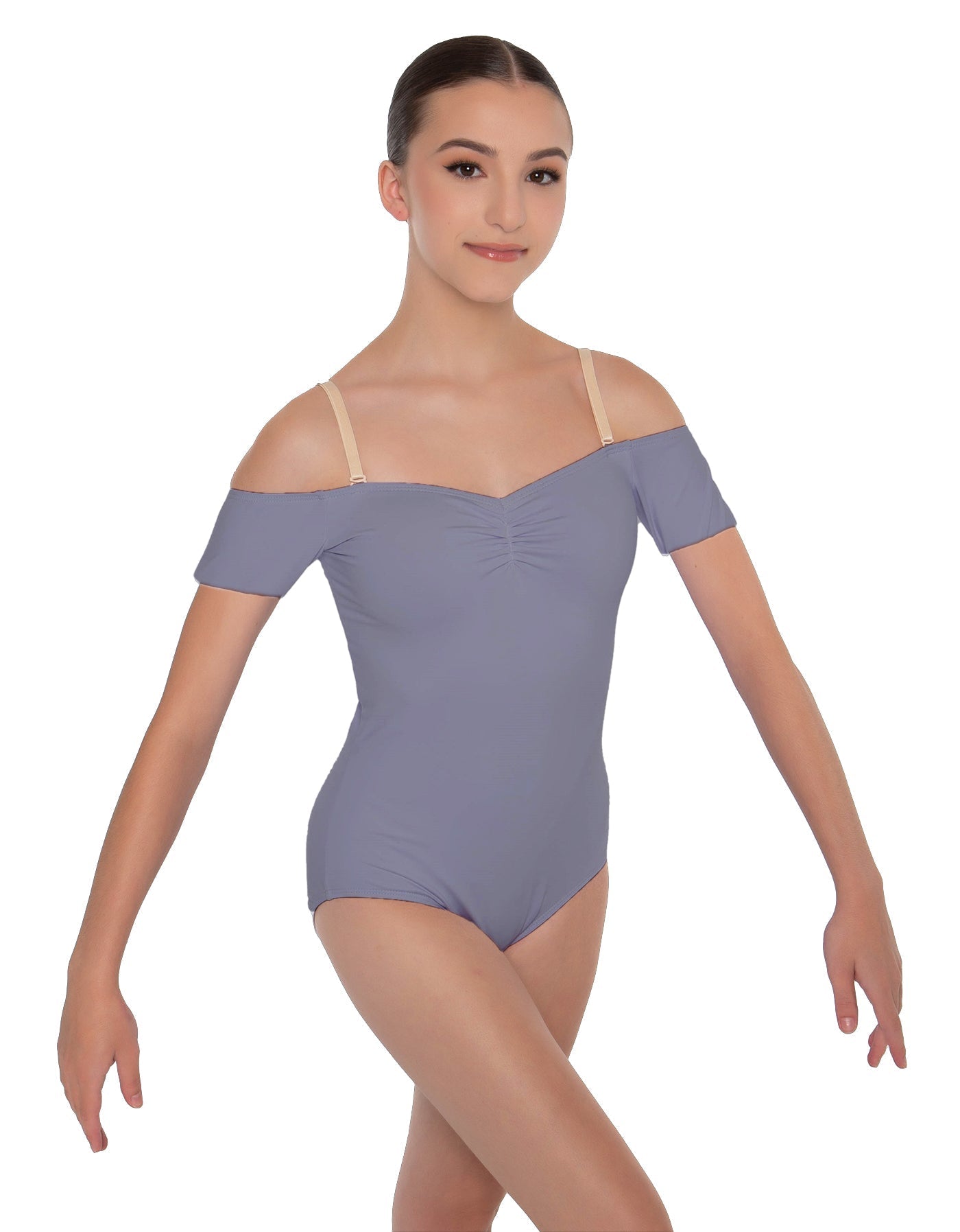 Solid Lycra Off The Shoulder Cap Sleeve Leotard