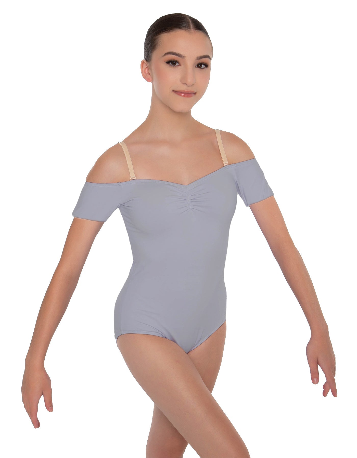 Solid Lycra Off The Shoulder Cap Sleeve Leotard