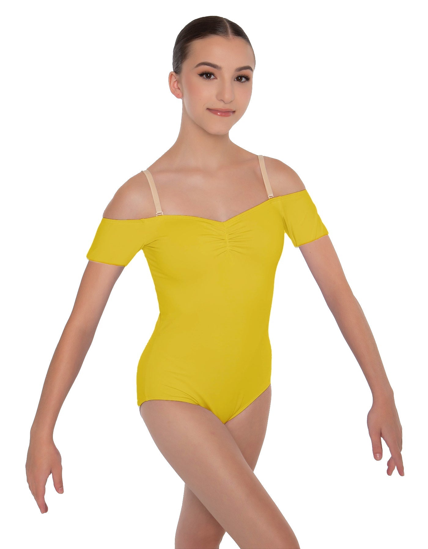 Solid Lycra Off The Shoulder Cap Sleeve Leotard