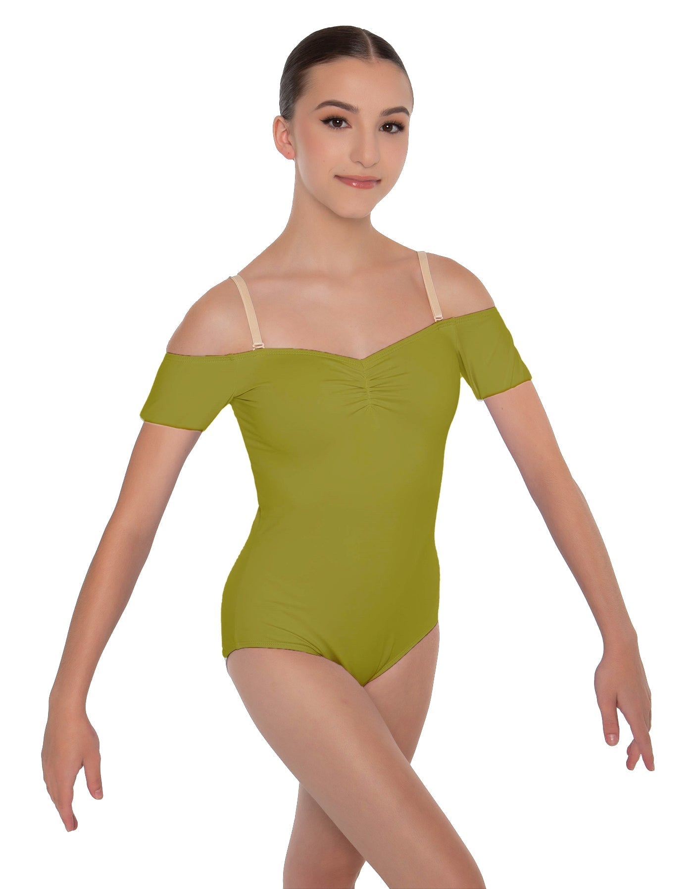 Solid Lycra Off The Shoulder Cap Sleeve Leotard