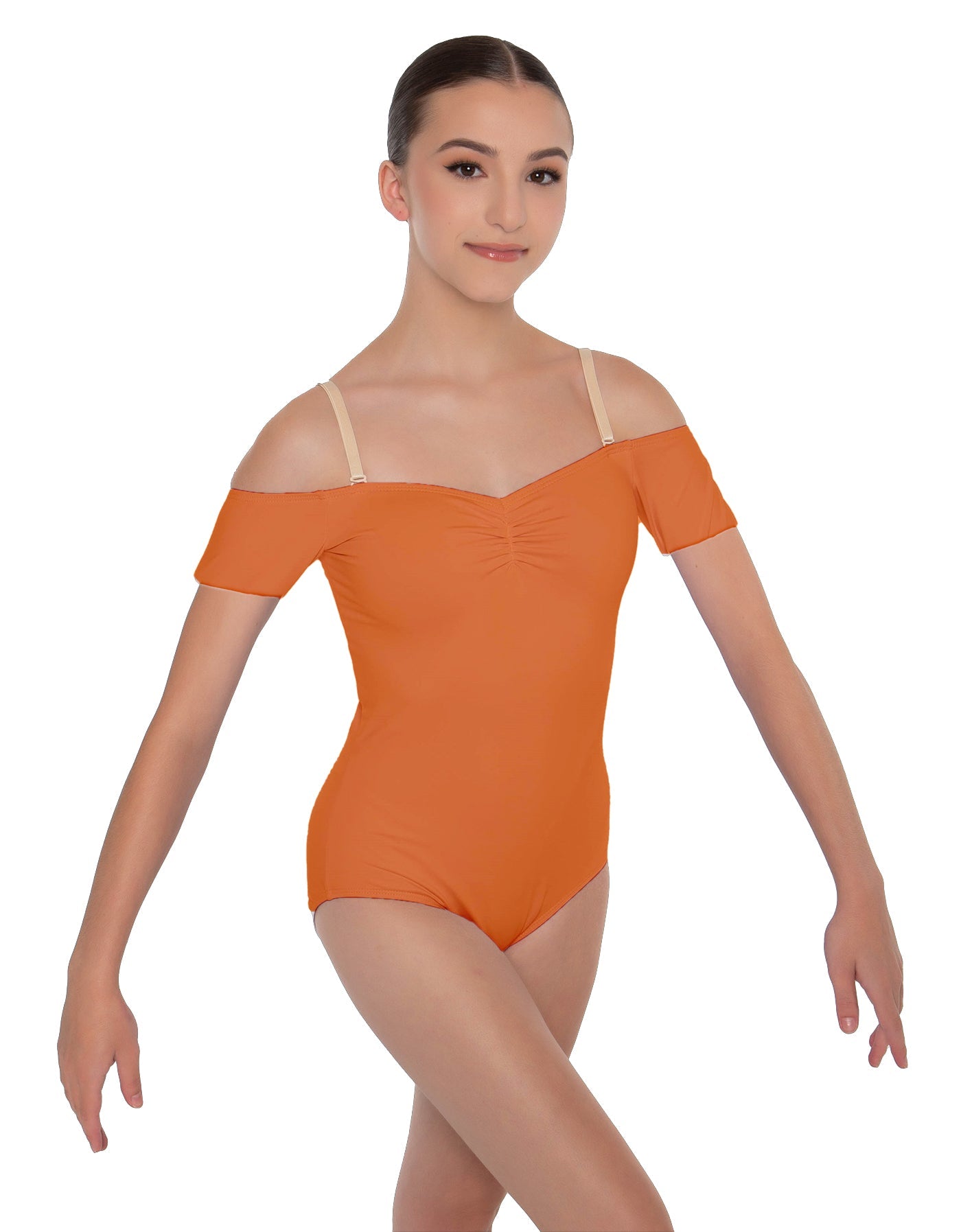 Solid Lycra Off The Shoulder Cap Sleeve Leotard