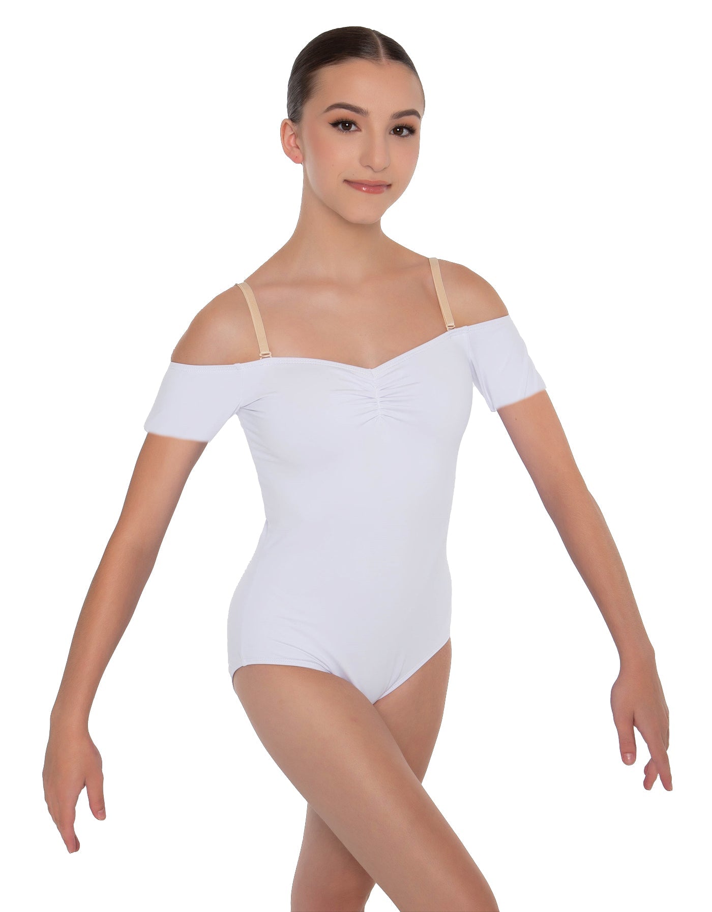 Solid Lycra Off The Shoulder Cap Sleeve Leotard