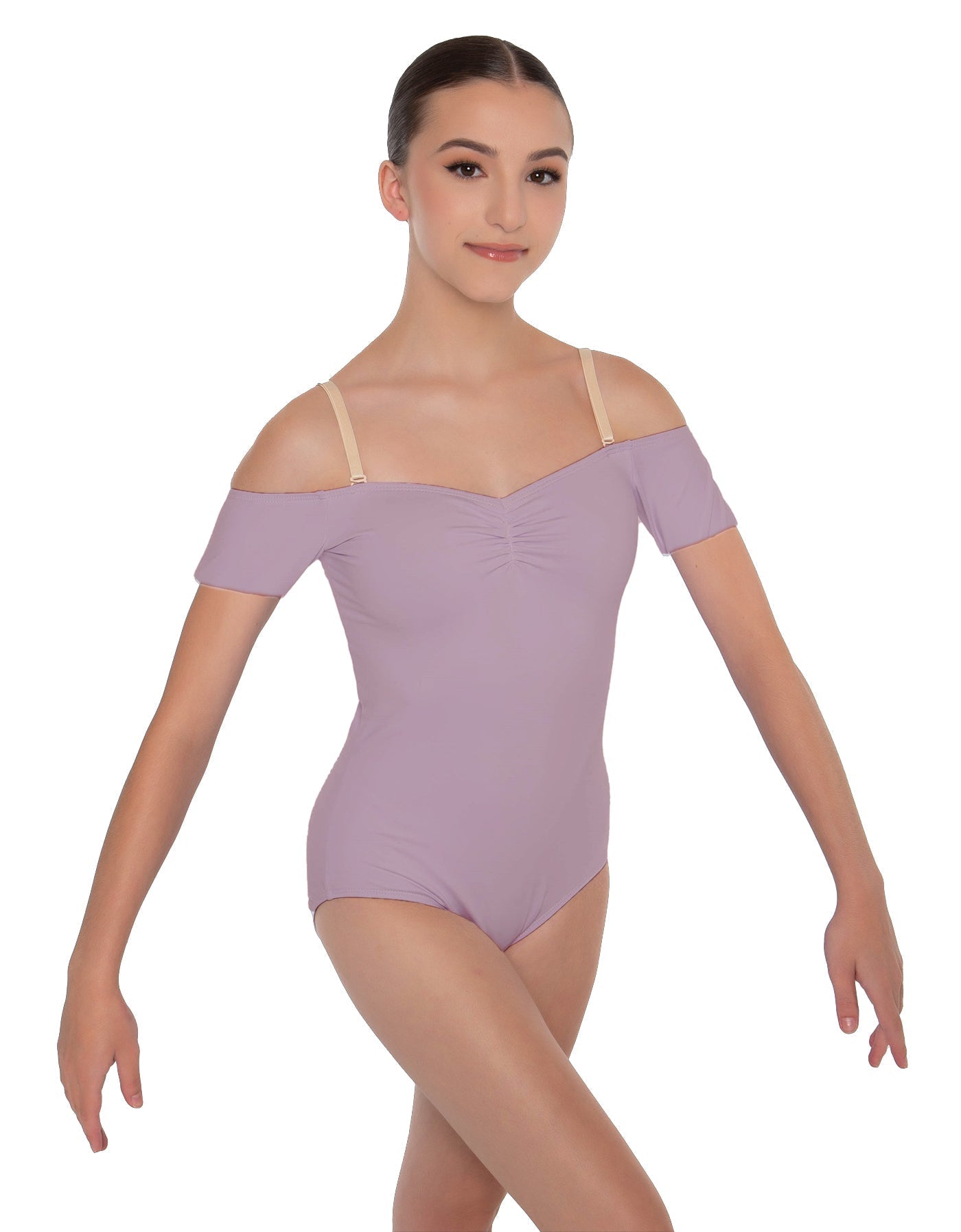 Solid Lycra Off The Shoulder Cap Sleeve Leotard