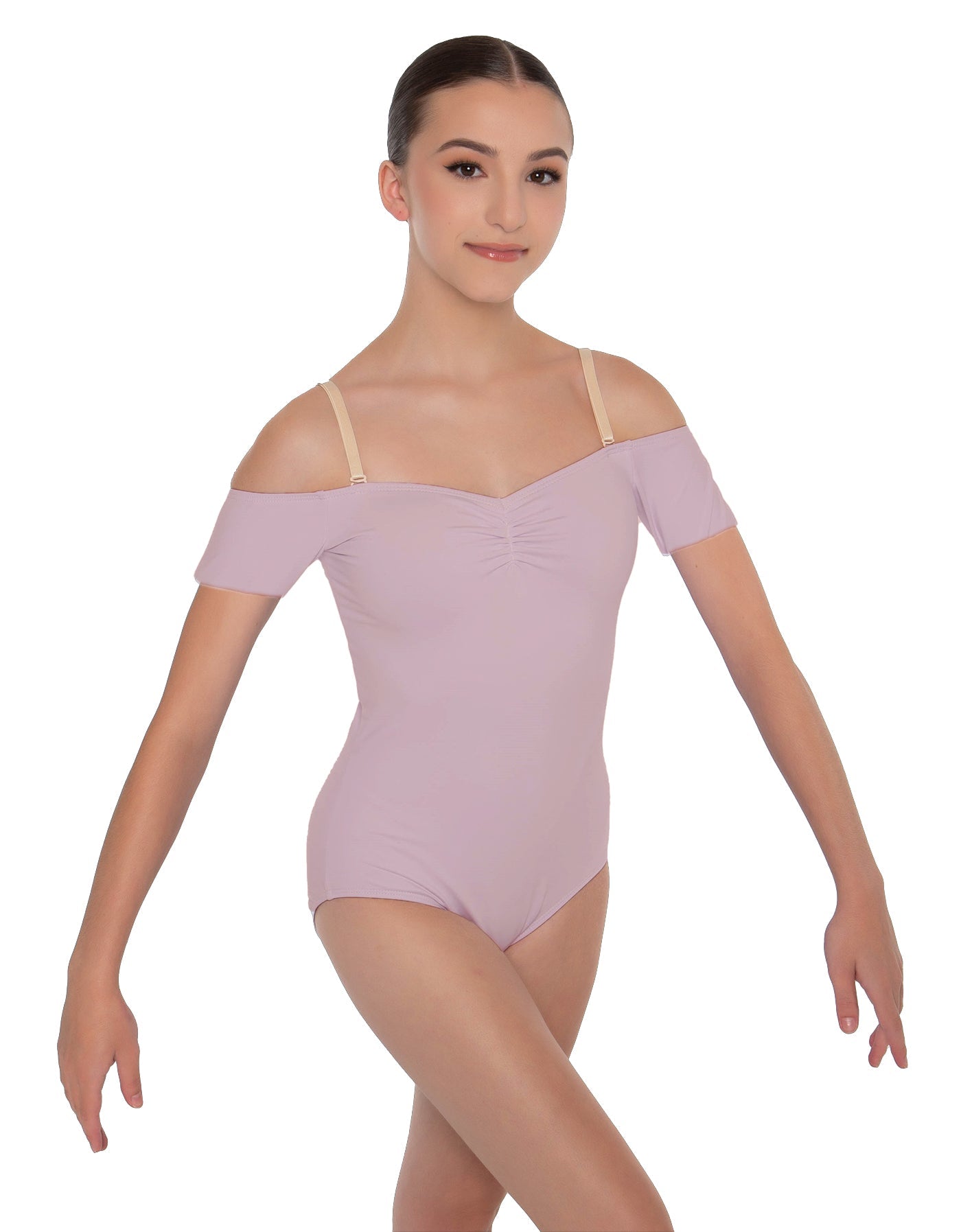 Solid Lycra Off The Shoulder Cap Sleeve Leotard