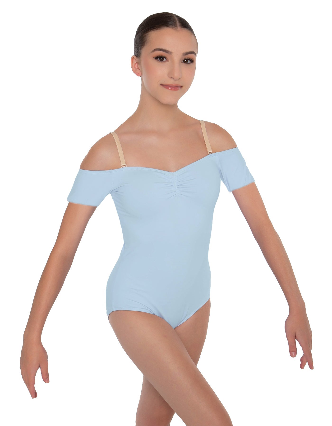 Solid Lycra Off The Shoulder Cap Sleeve Leotard