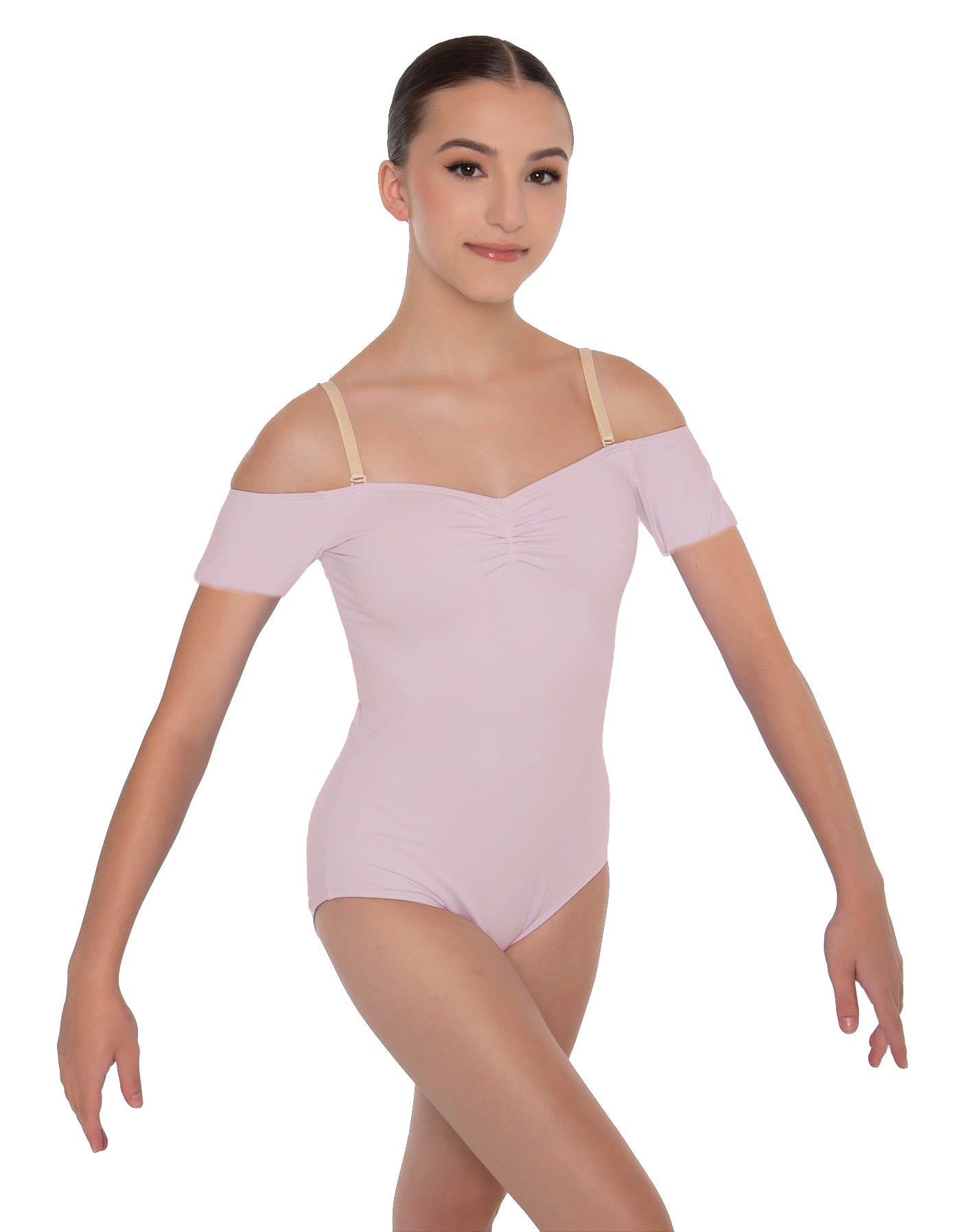 Solid Lycra Off The Shoulder Cap Sleeve Leotard