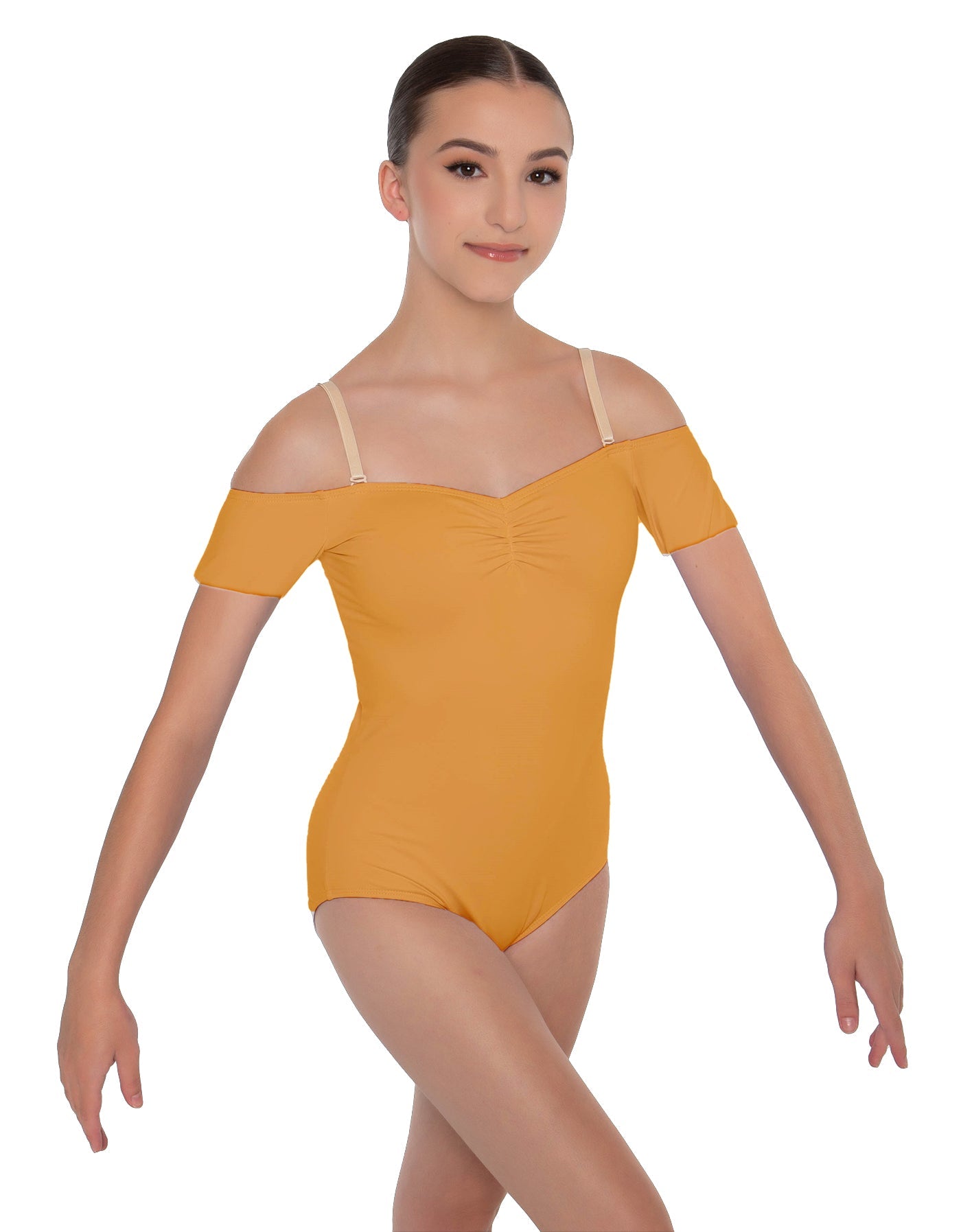 Solid Lycra Off The Shoulder Cap Sleeve Leotard