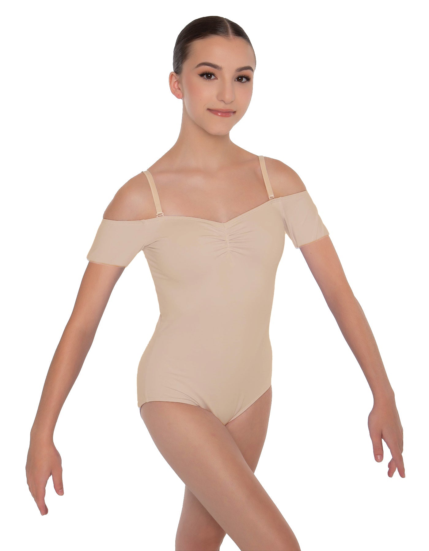 Solid Lycra Off The Shoulder Cap Sleeve Leotard