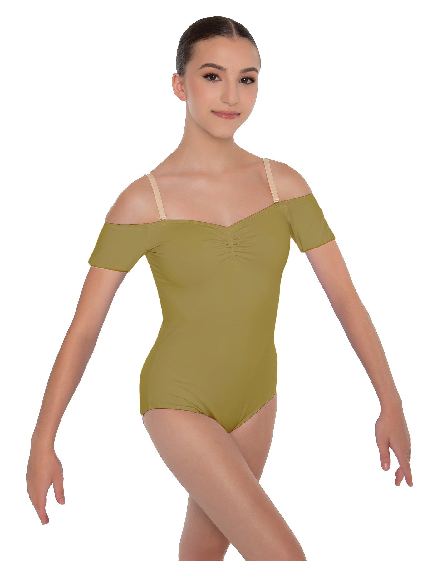 Solid Lycra Off The Shoulder Cap Sleeve Leotard