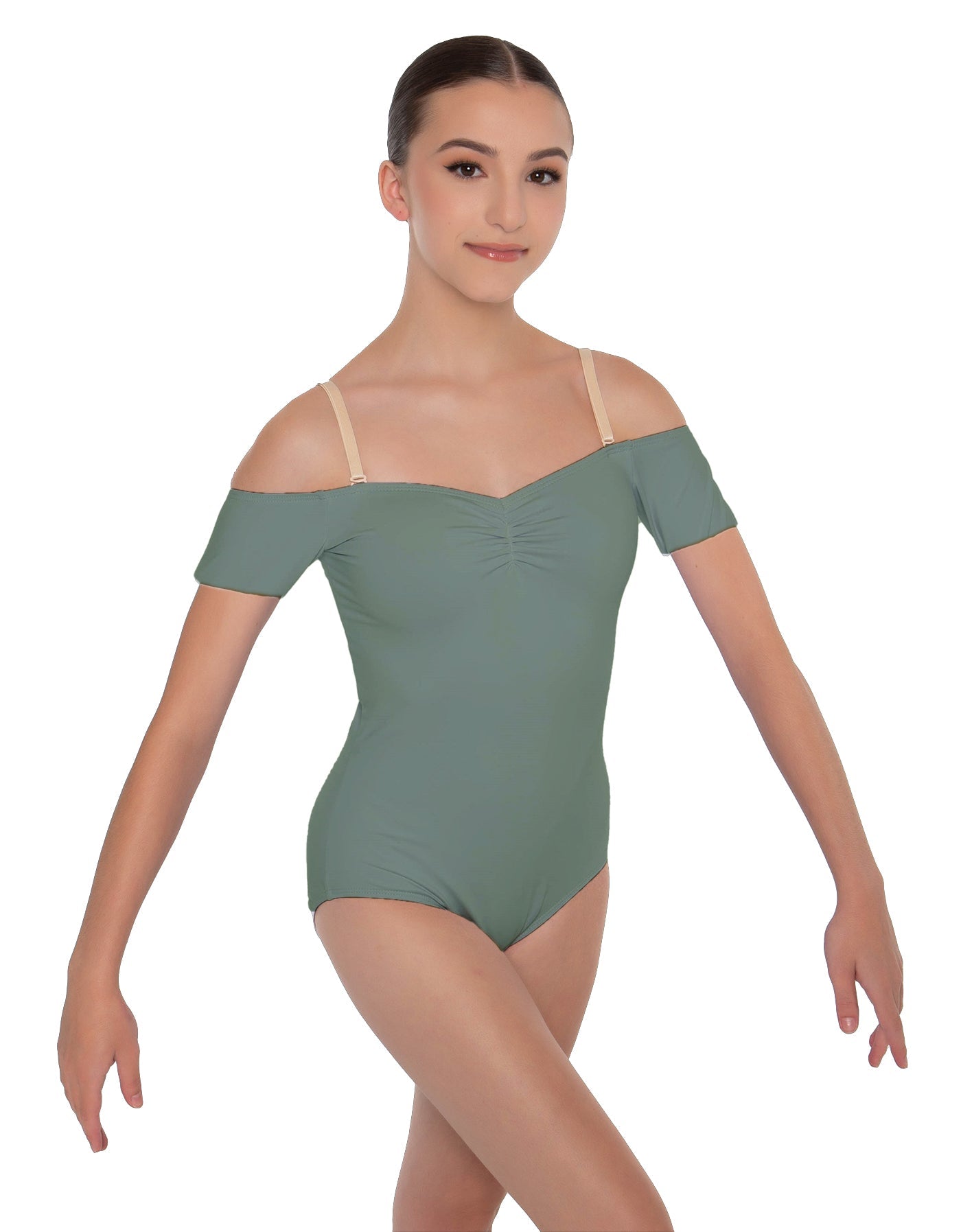 Solid Lycra Off The Shoulder Cap Sleeve Leotard