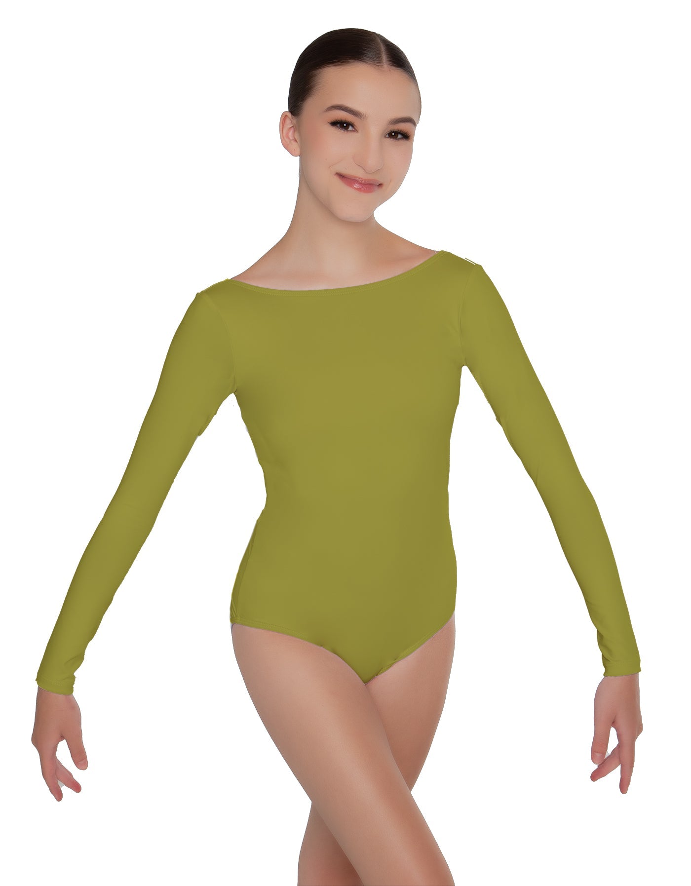Solid Lycra LS Boatneck Open Back Leotard