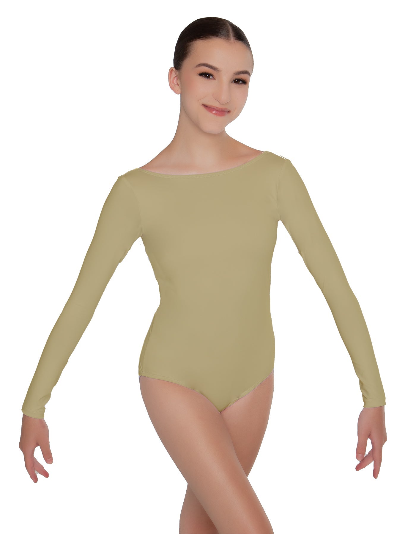 Solid Lycra LS Boatneck Open Back Leotard