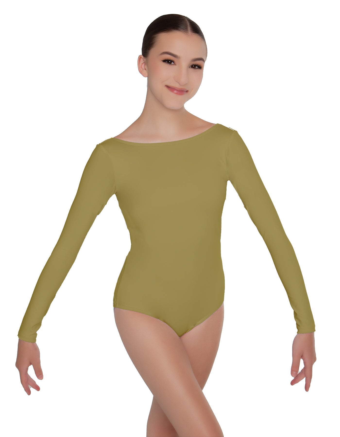 Solid Lycra LS Boatneck Open Back Leotard