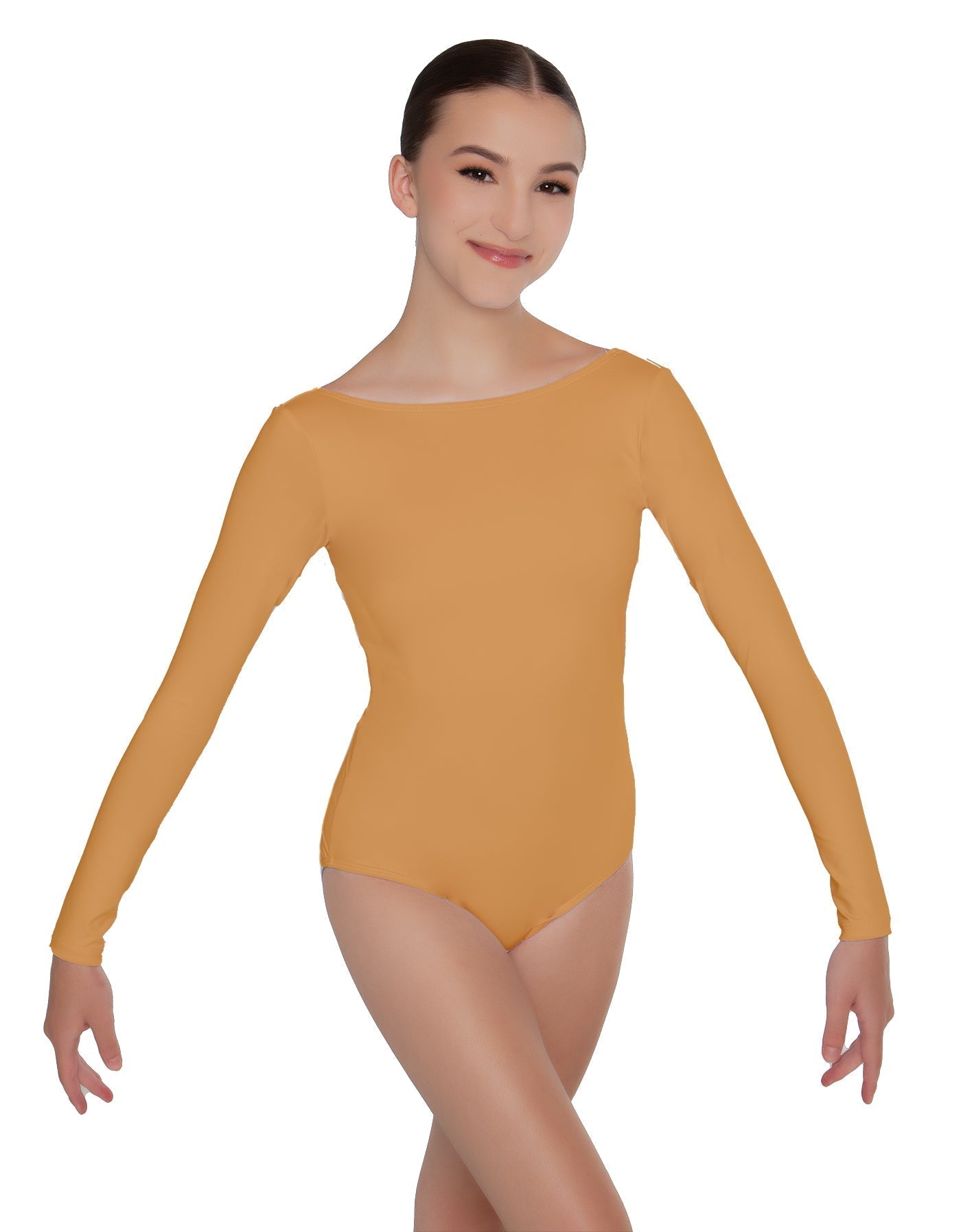 Solid Lycra LS Boatneck Open Back Leotard