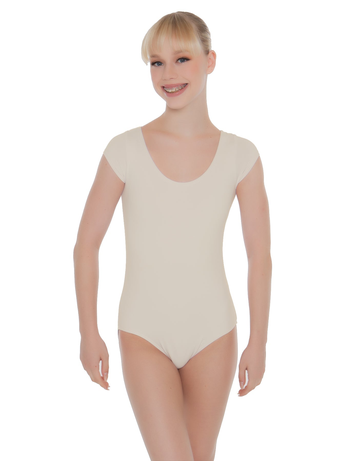 Solid Lycra Cap Sleeve Scoop Neck Open Back Leotard