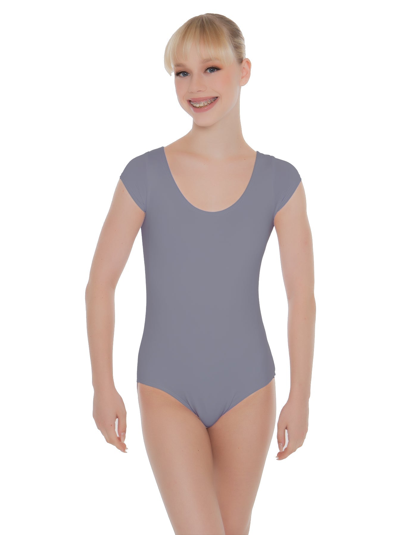 Solid Lycra Cap Sleeve Scoop Neck Open Back Leotard