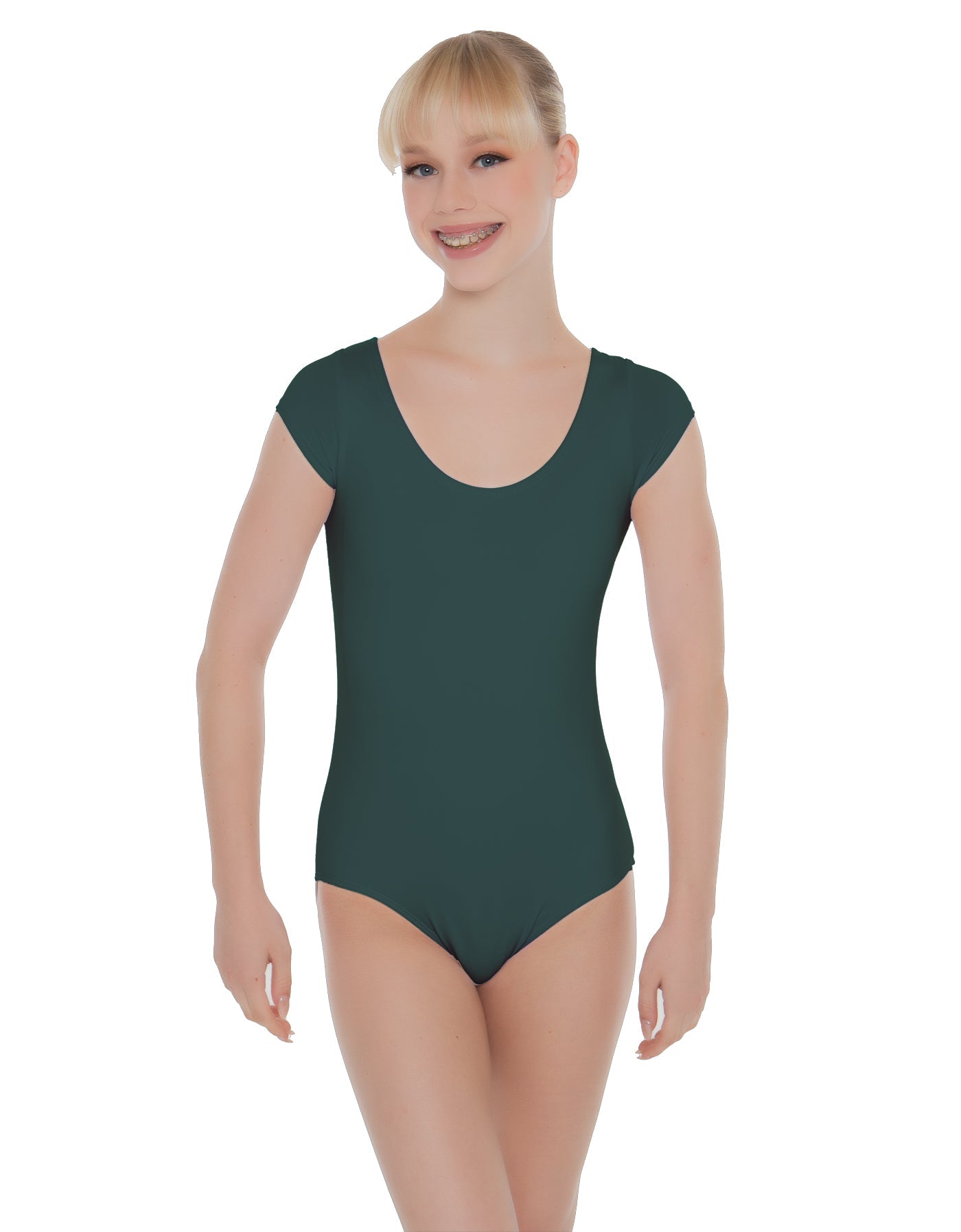 Solid Lycra Cap Sleeve Scoop Neck Open Back Leotard