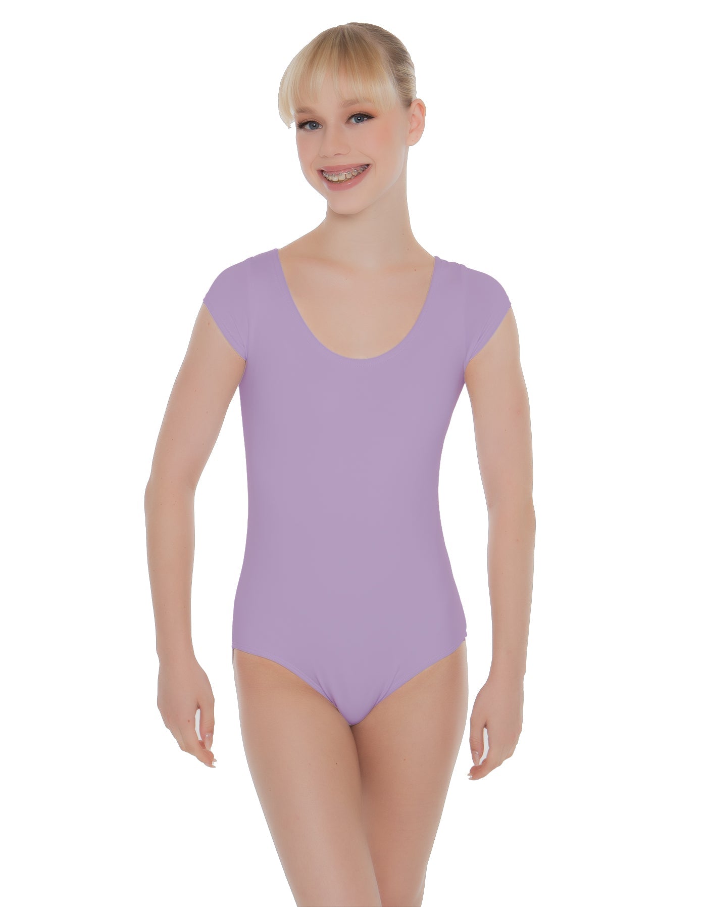 Solid Lycra Cap Sleeve Scoop Neck Open Back Leotard
