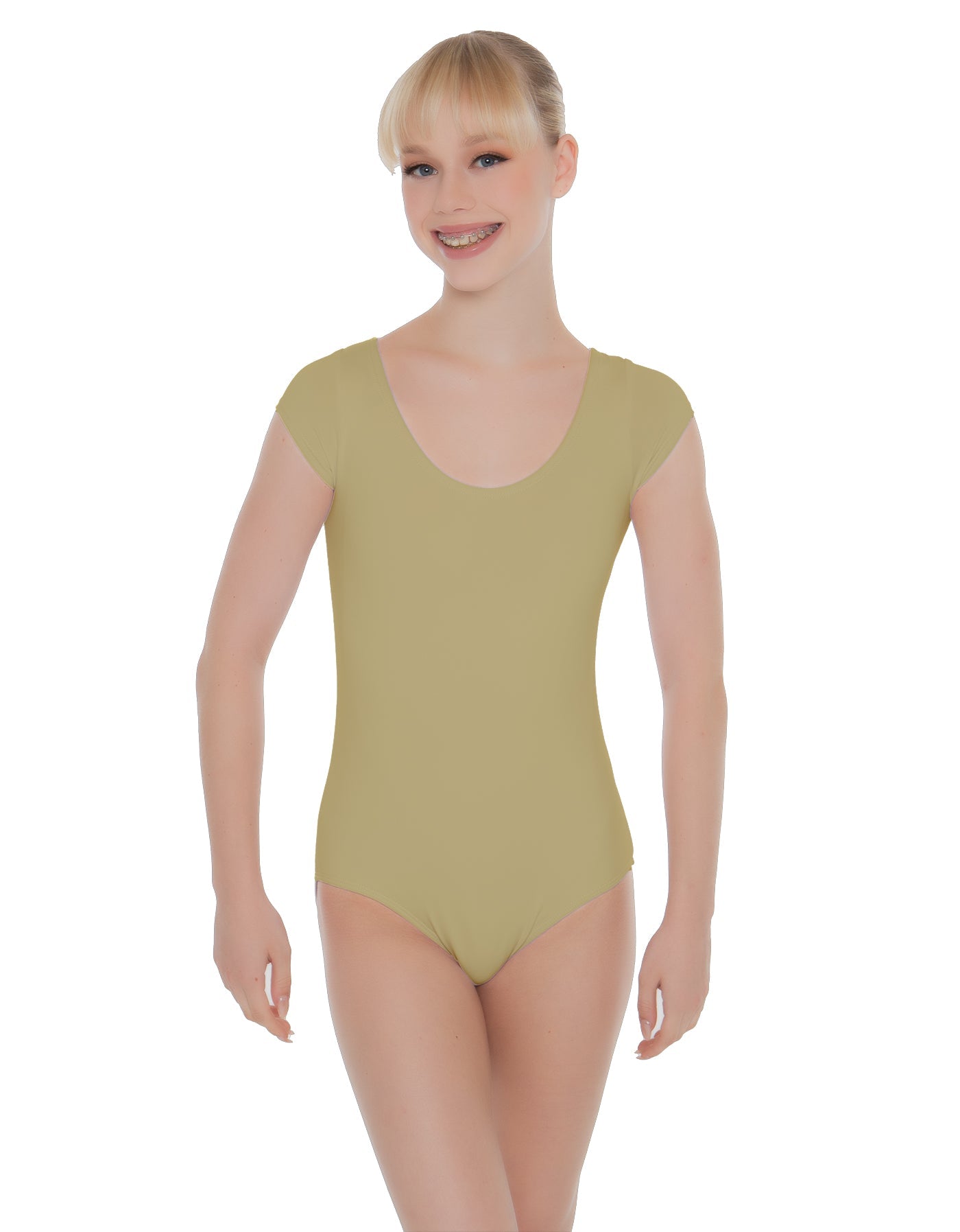 Solid Lycra Cap Sleeve Scoop Neck Open Back Leotard
