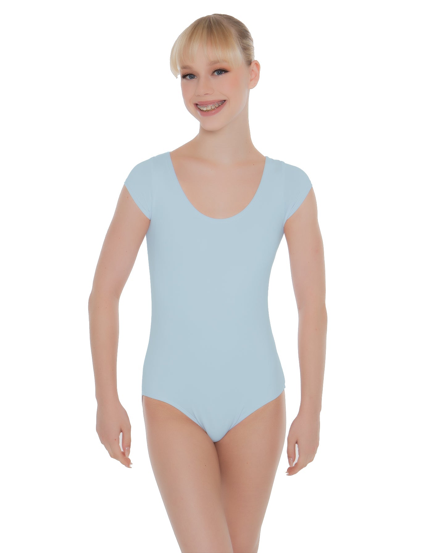 Solid Lycra Cap Sleeve Scoop Neck Open Back Leotard