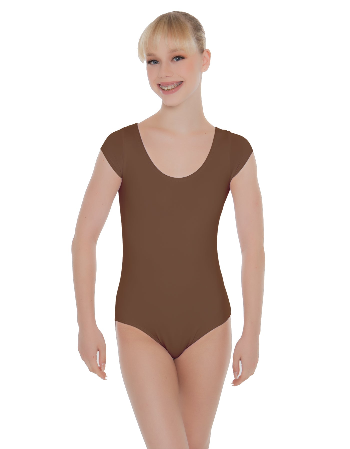 Solid Lycra Cap Sleeve Scoop Neck Open Back Leotard
